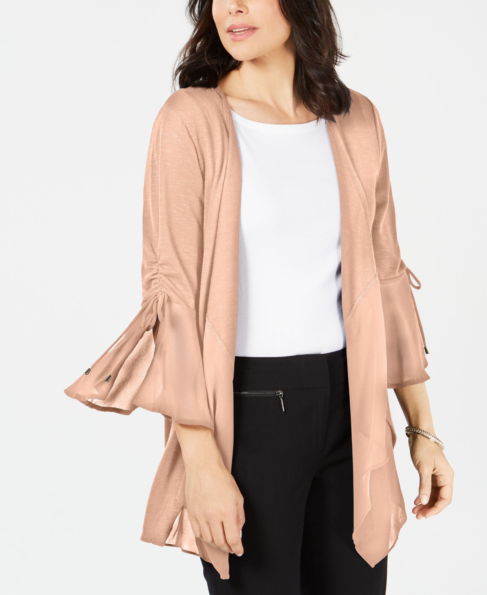 JM Collection Chiffon Trim Bell Sleeve Cardigan