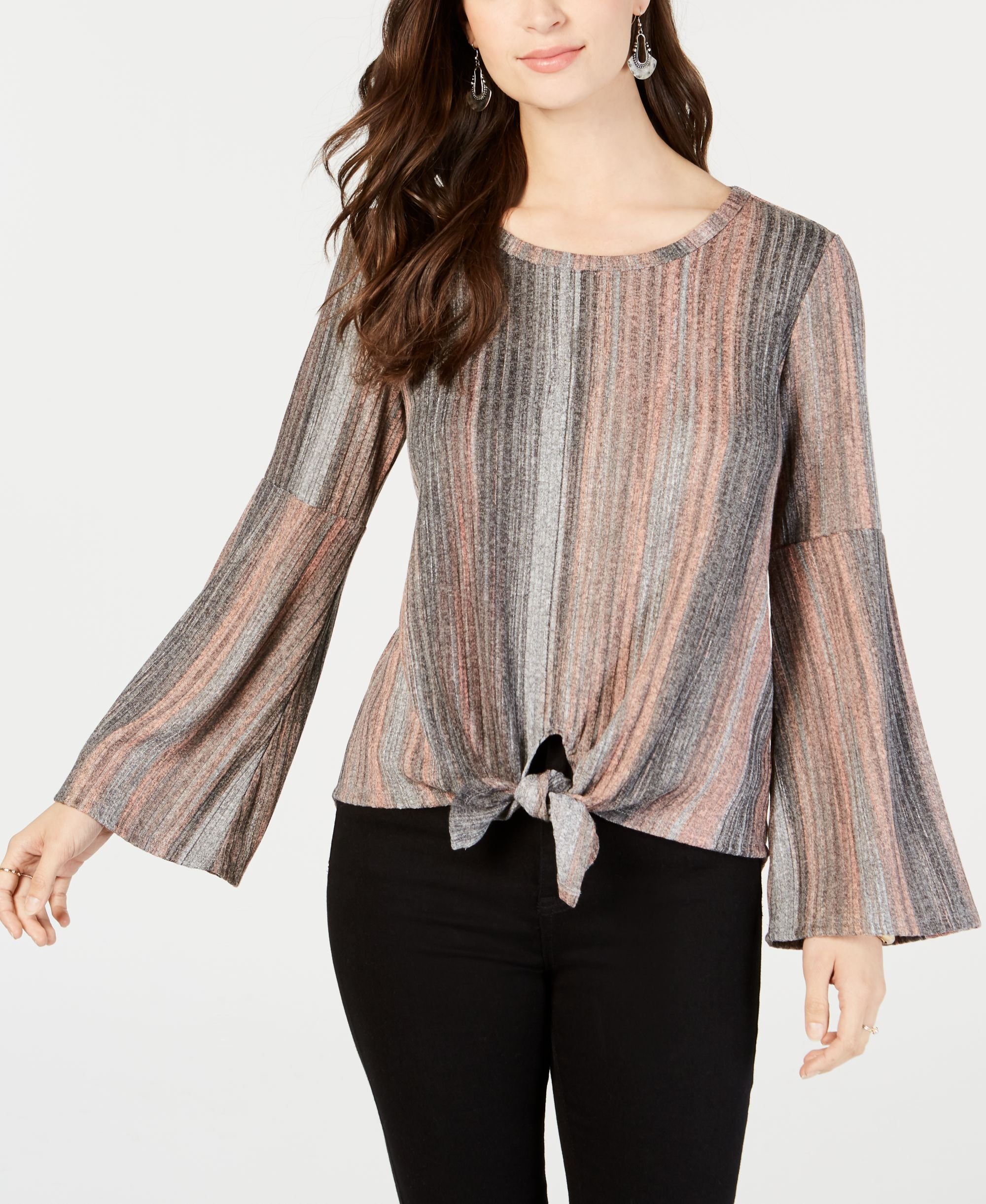 Tie-Front Lantern-Sleeve Top