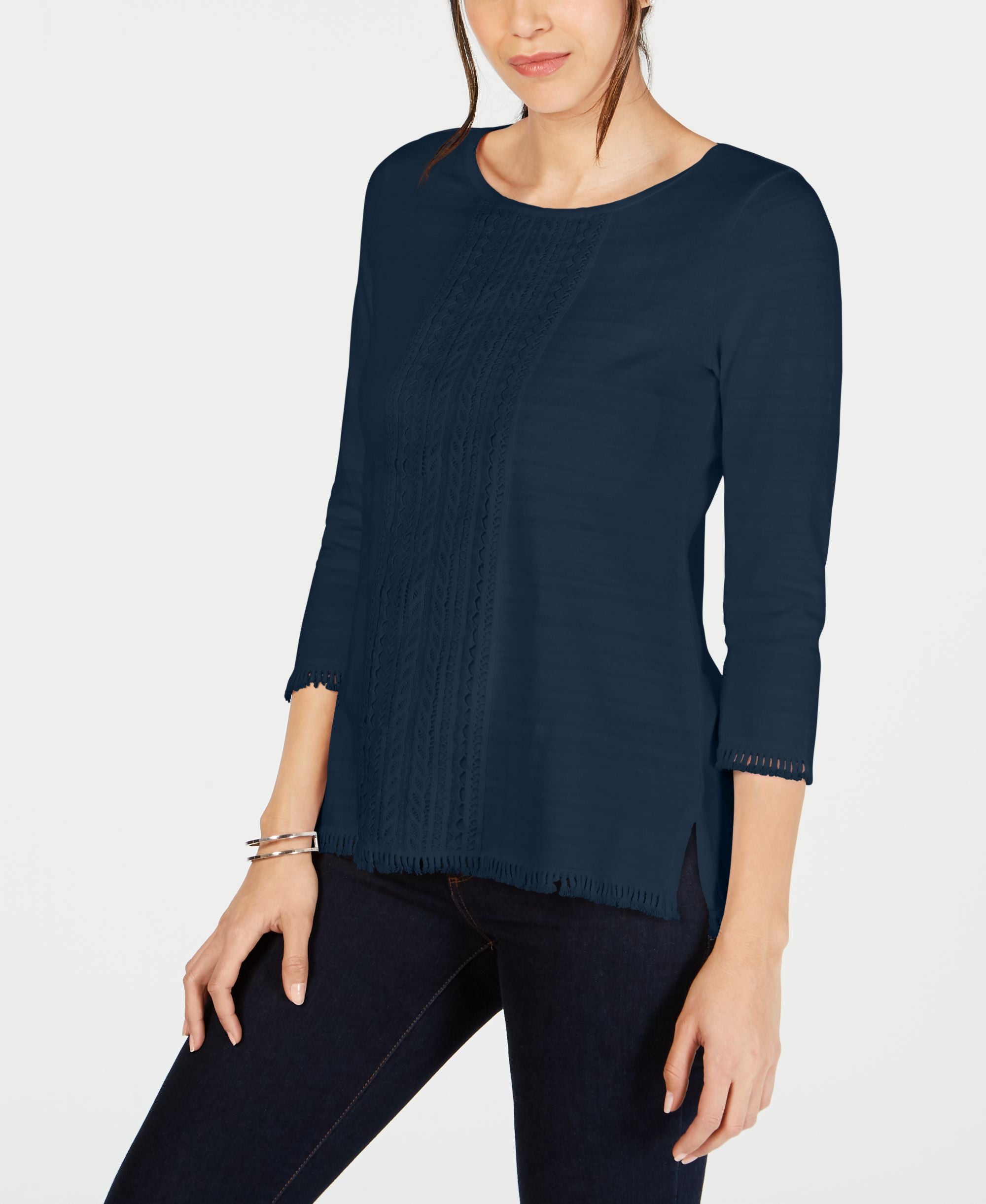 Petite Cotton Lace-Trim Top