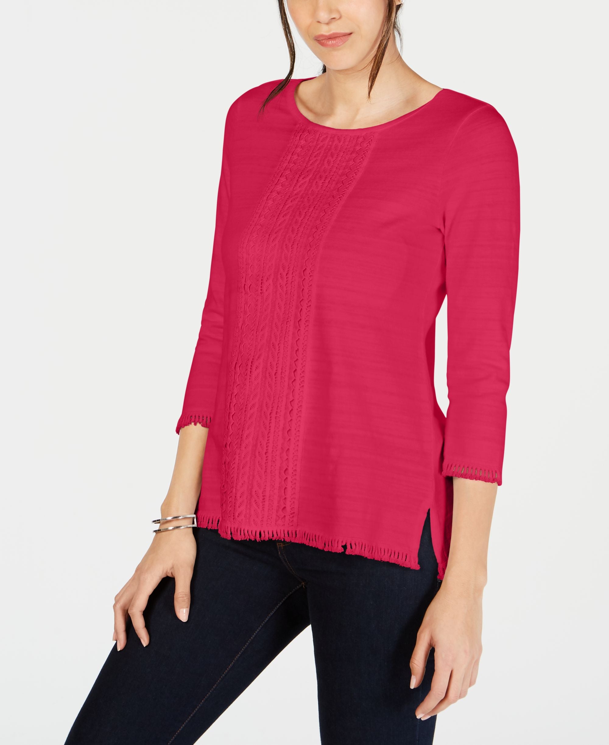 Petite Cotton Lace-Trim Top