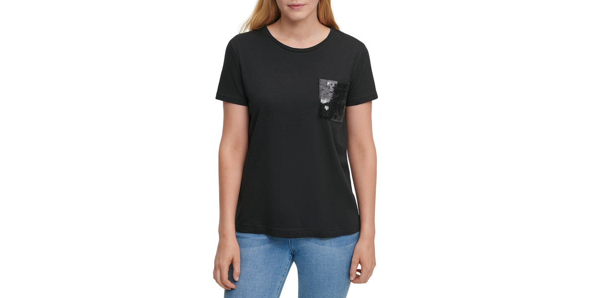 Short Sleeve Sequin Pocket T-Shirt