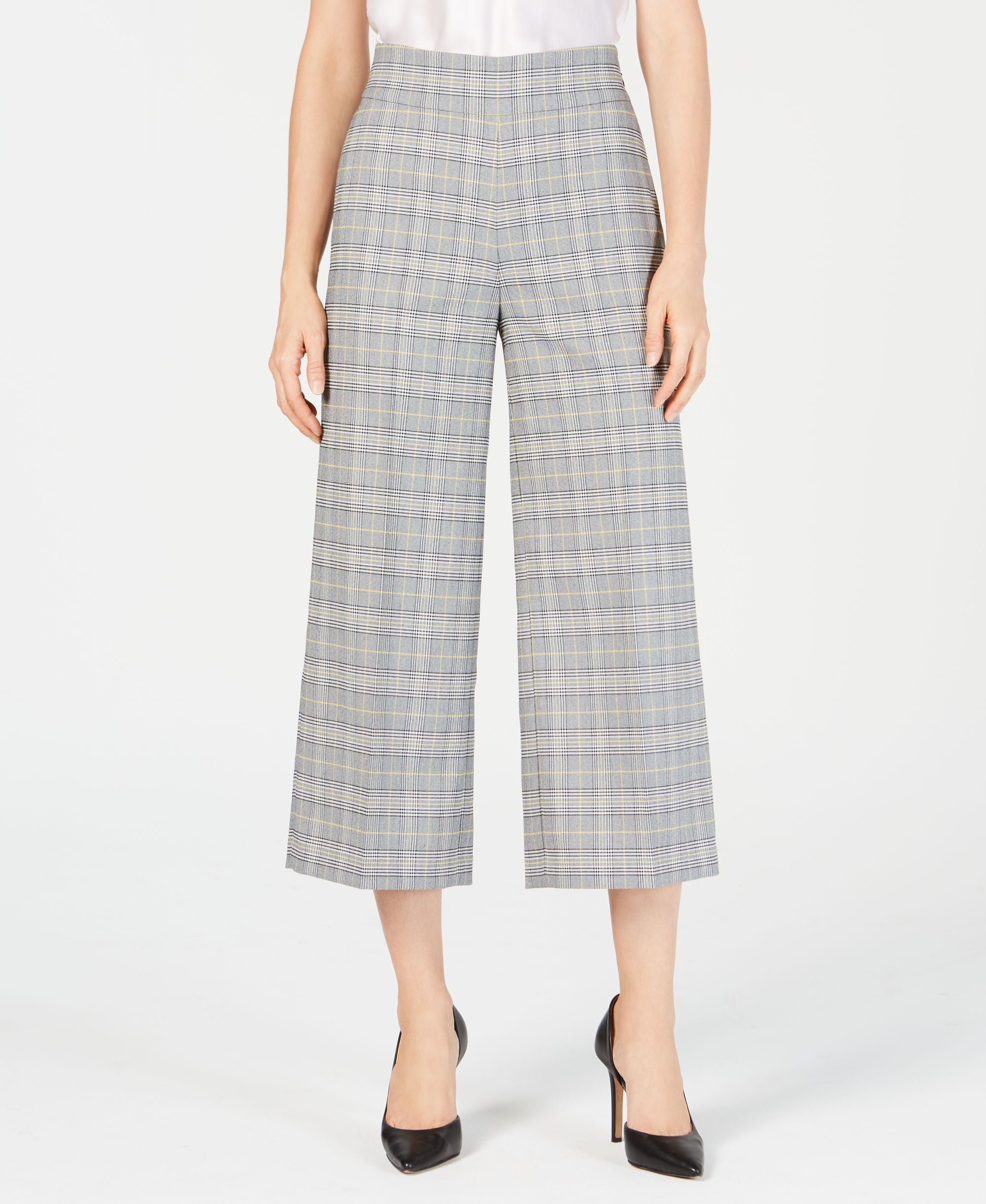 Nine West Wide Leg Plaid Pants