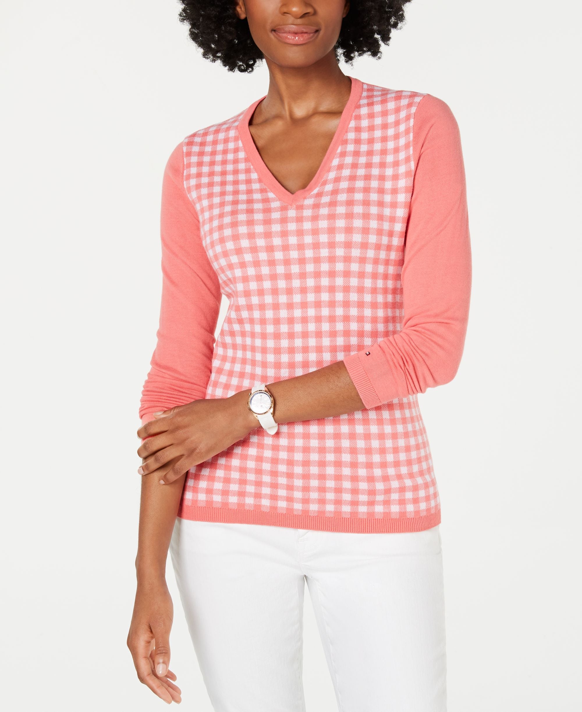 Tommy Hilfiger Cotton Gingham Front Sweater