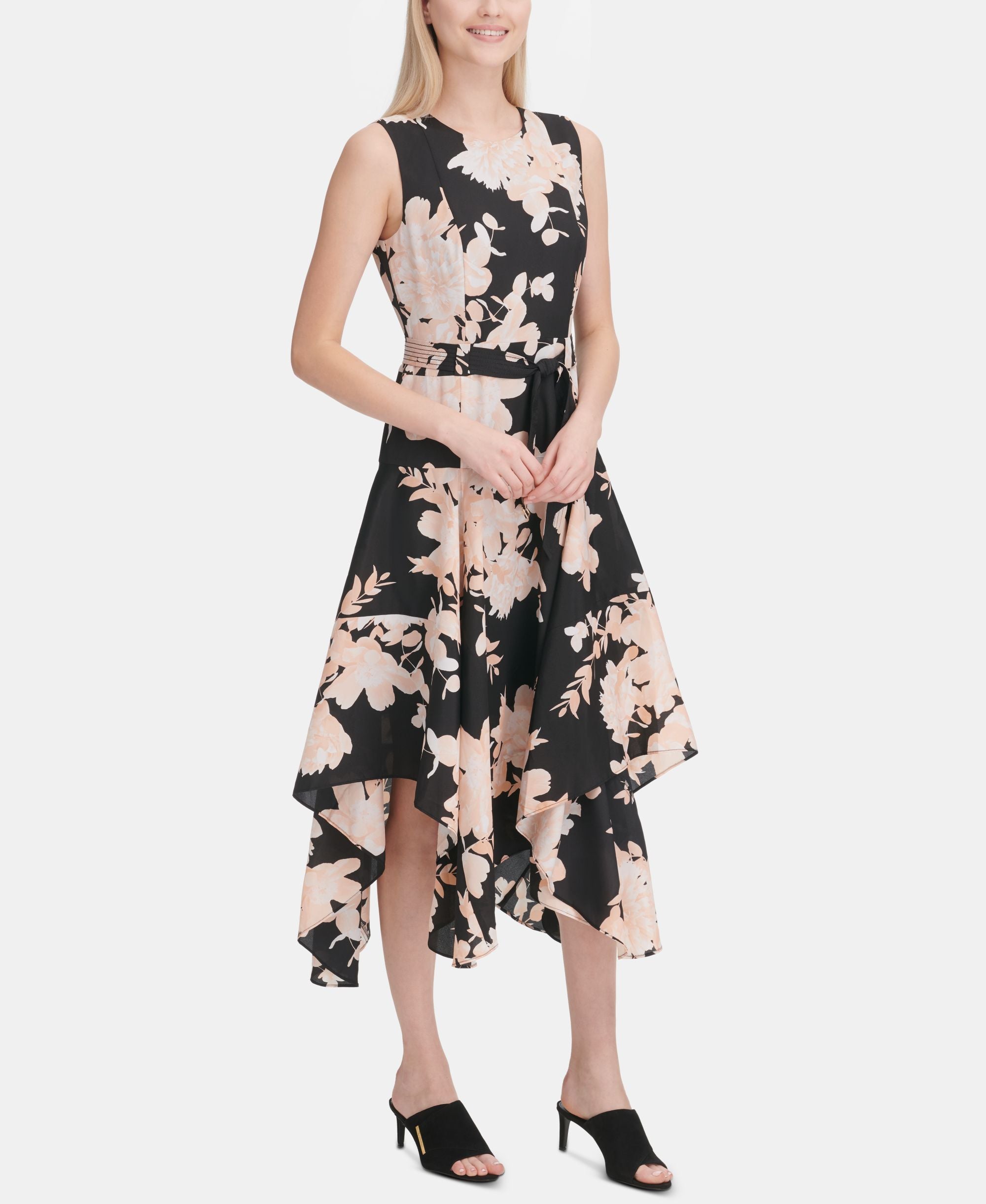 Calvin Klein Floral Handkerchief Hem Midi Dress