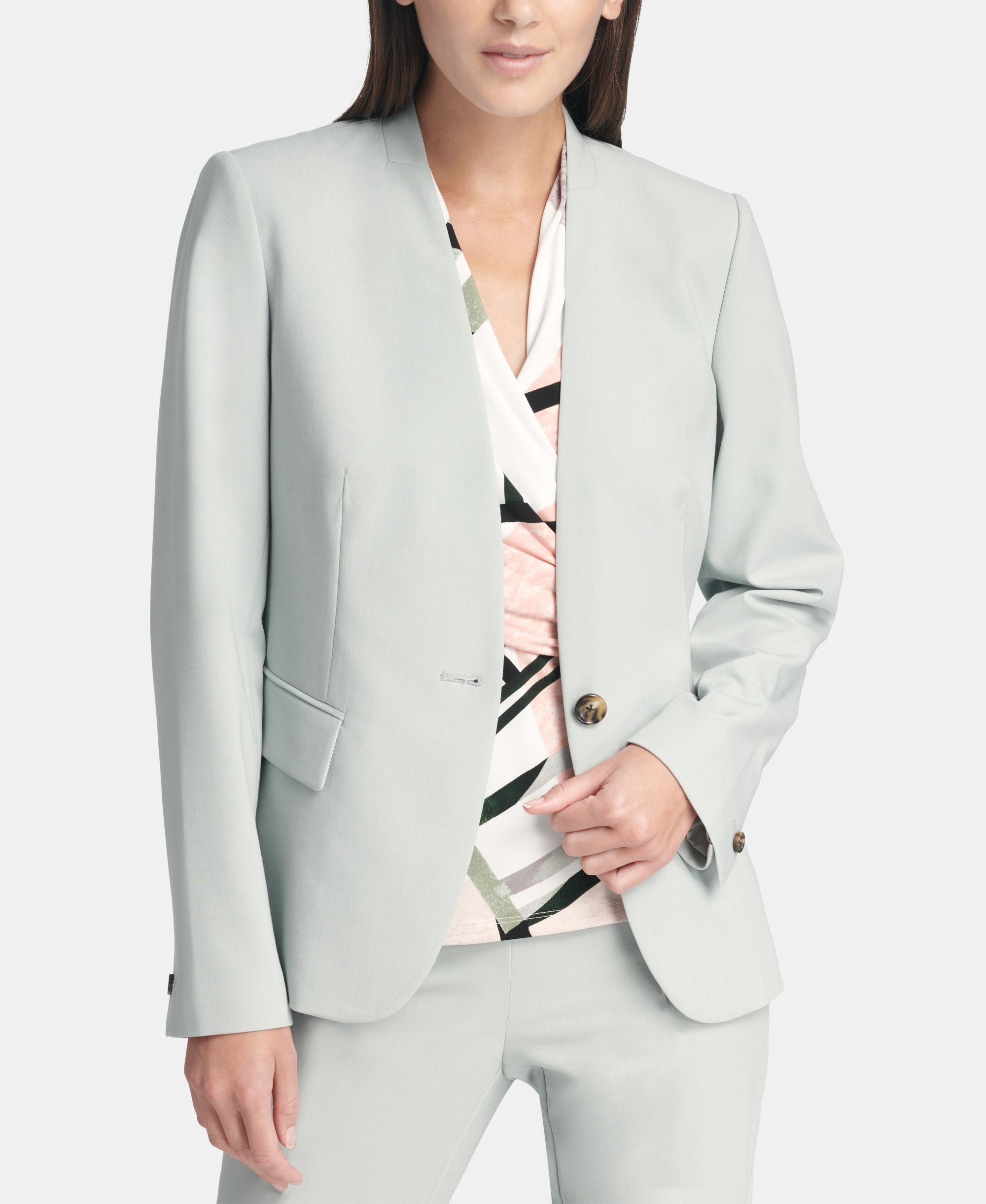 DKNY Petite Collarless One Button Jacket