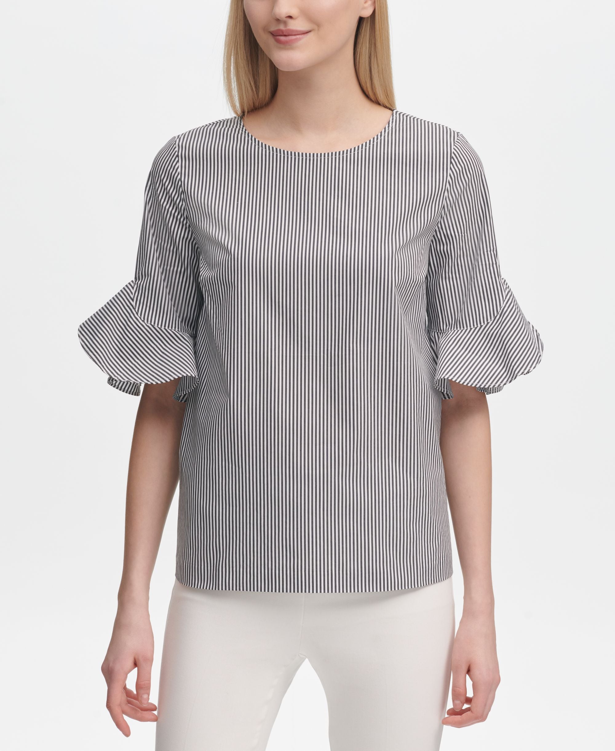 Calvin Klein Striped Ruffle Sleeve Top