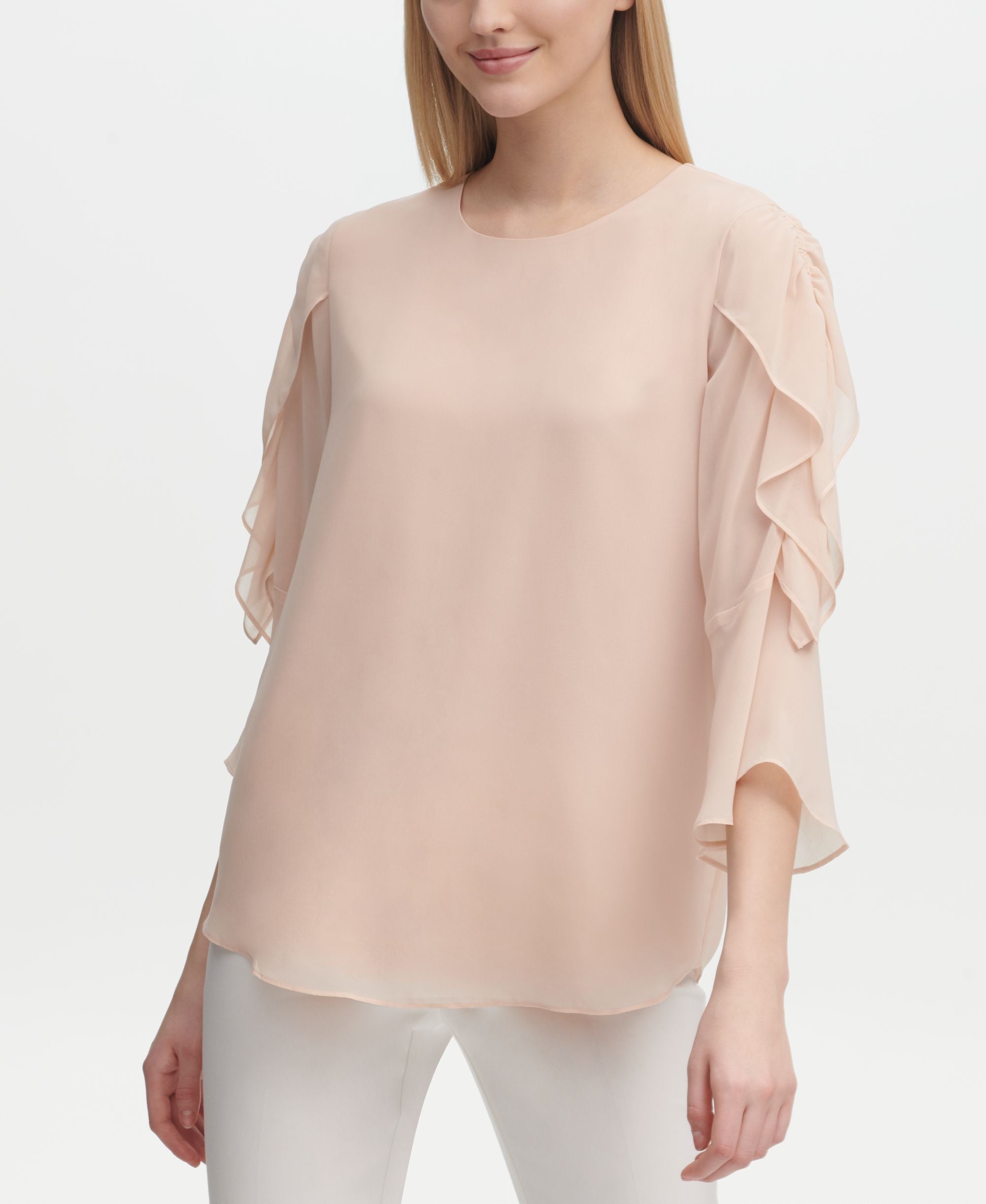 Calvin Klein Sheer Ruffled Sleeve Blouse