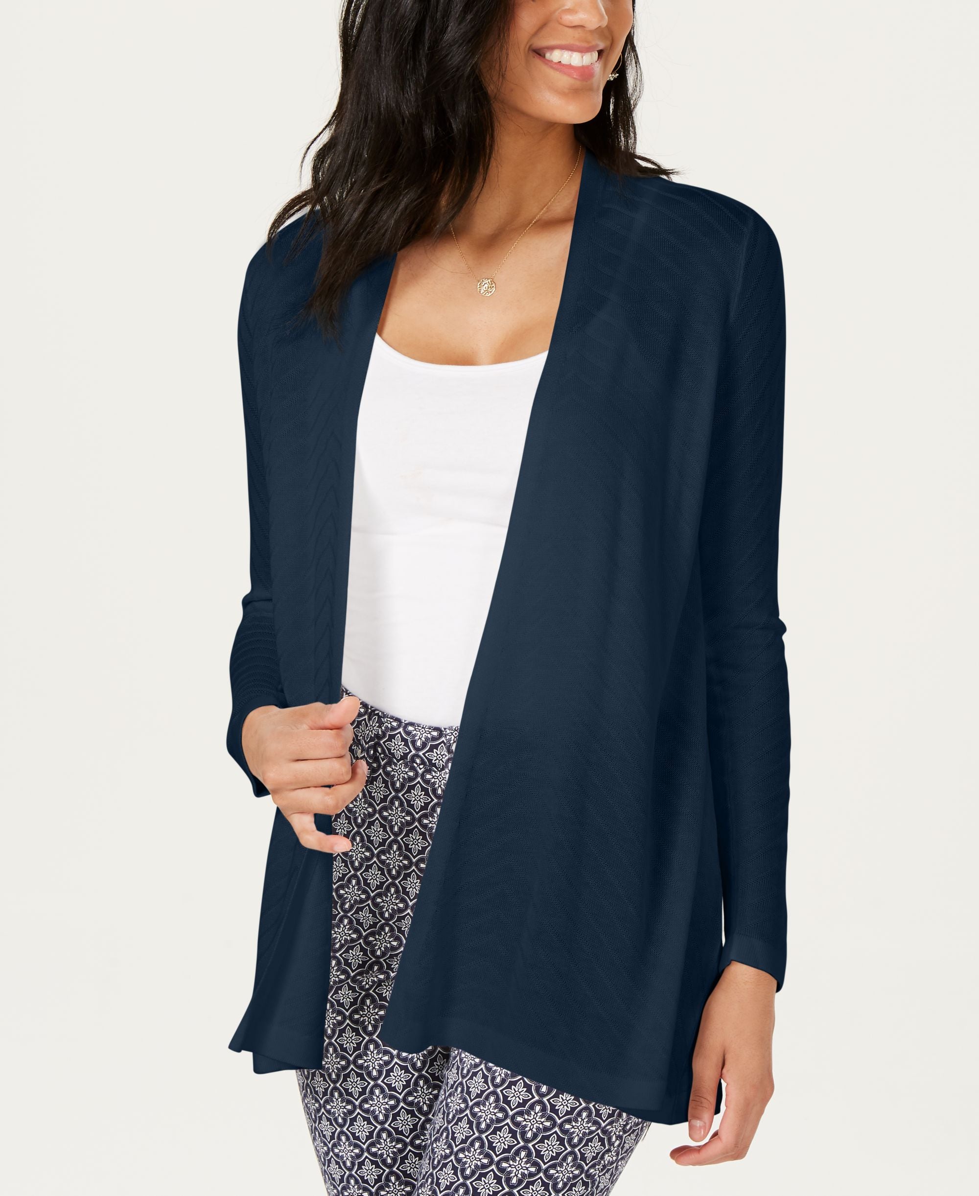 Charter Club Geo Stitch Open Front Cardigan