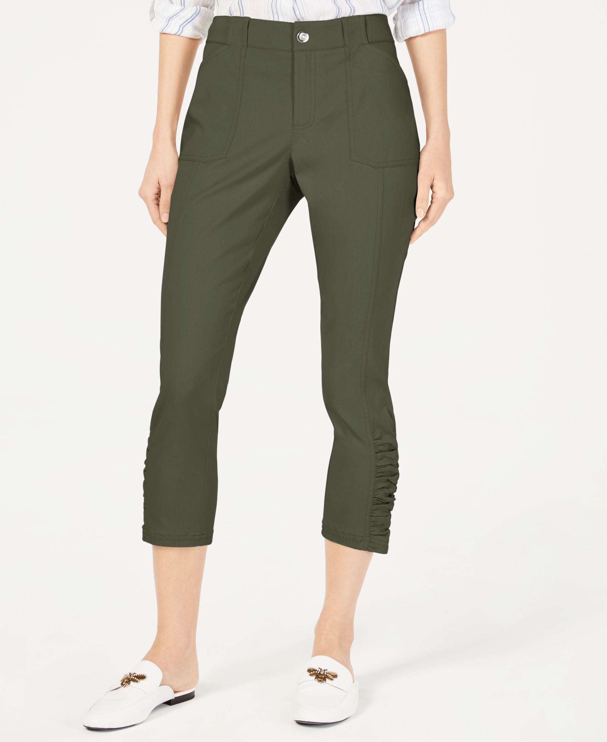 INC Ruched-Hem Cropped Pants