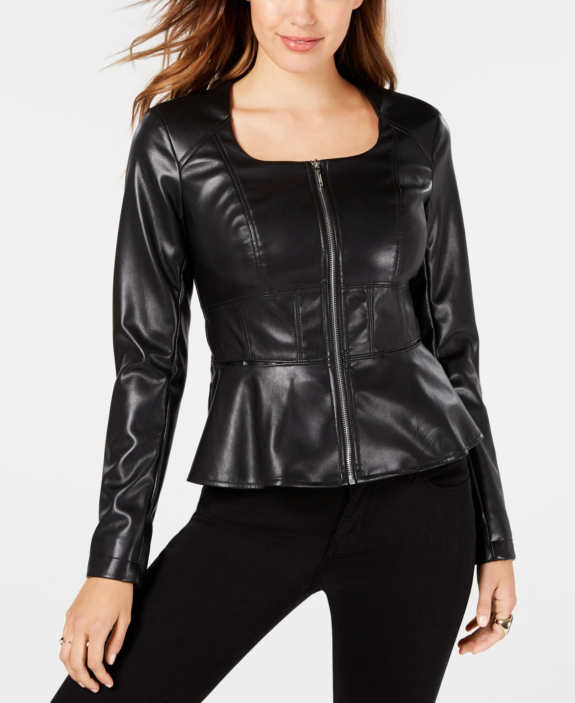 Guess Iris Peplum Faux Leather Jacket10