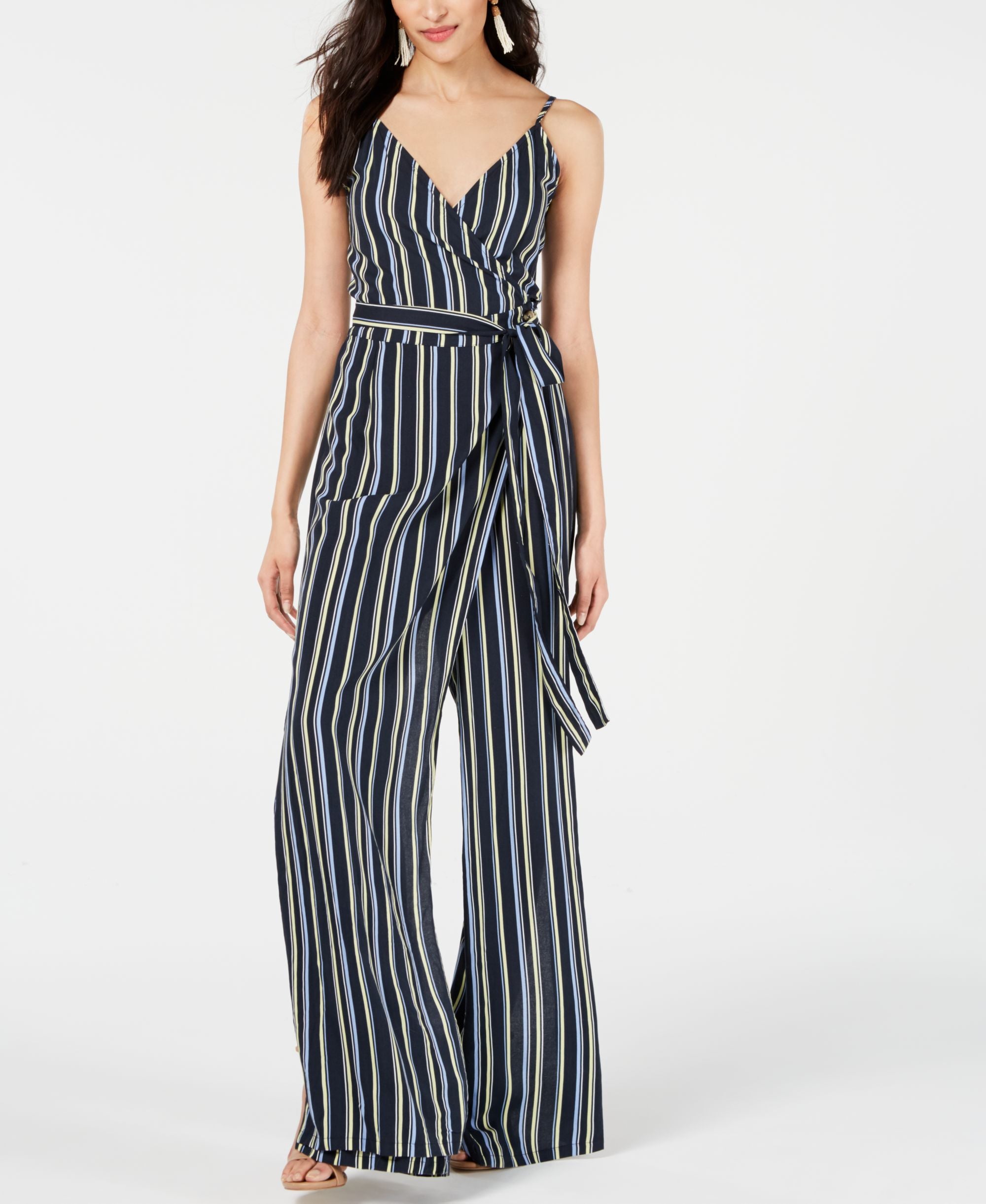 House Of Polly Striped Faux Wrap Jumpsuit
