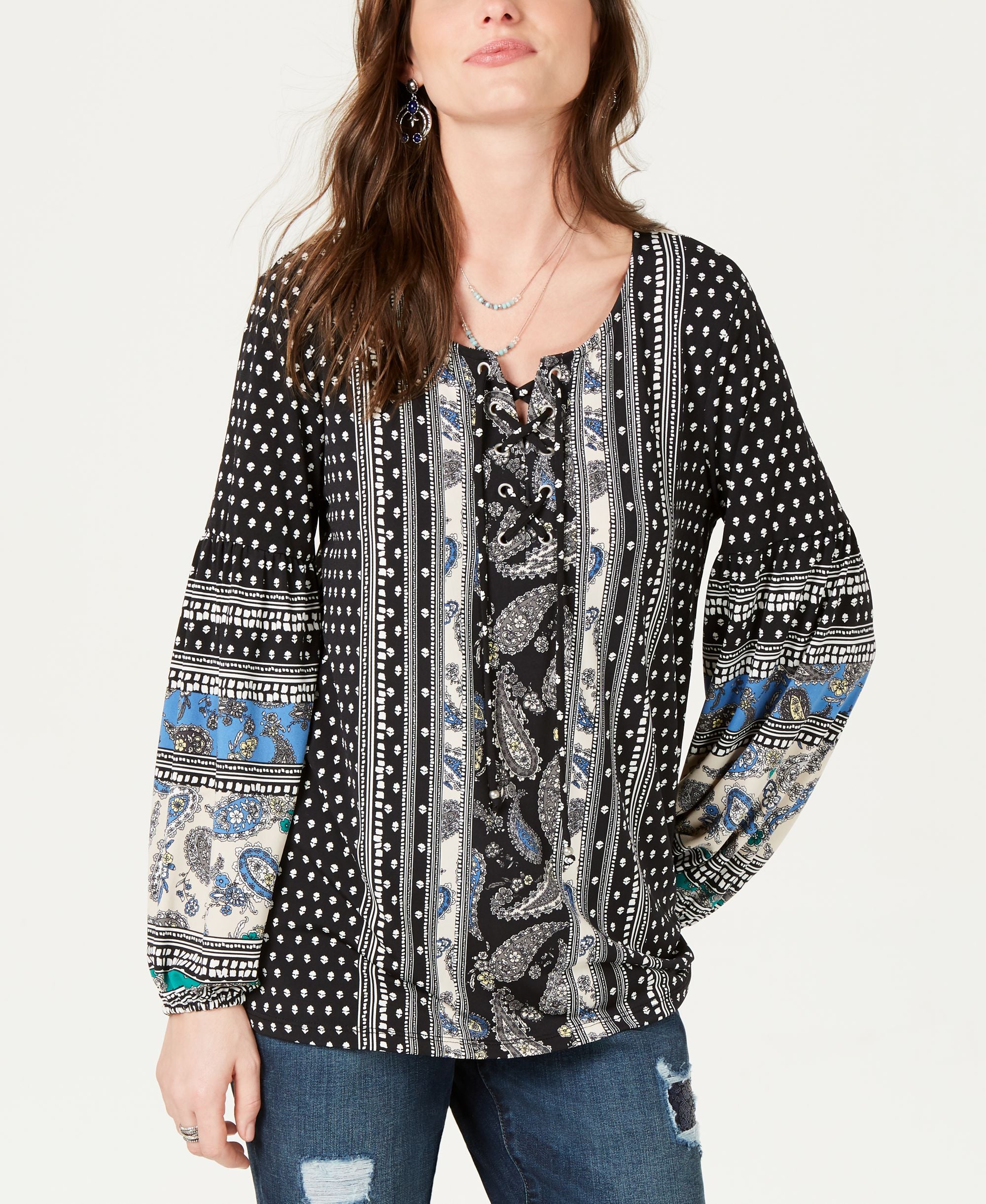 Printed Grommet-Laced Top