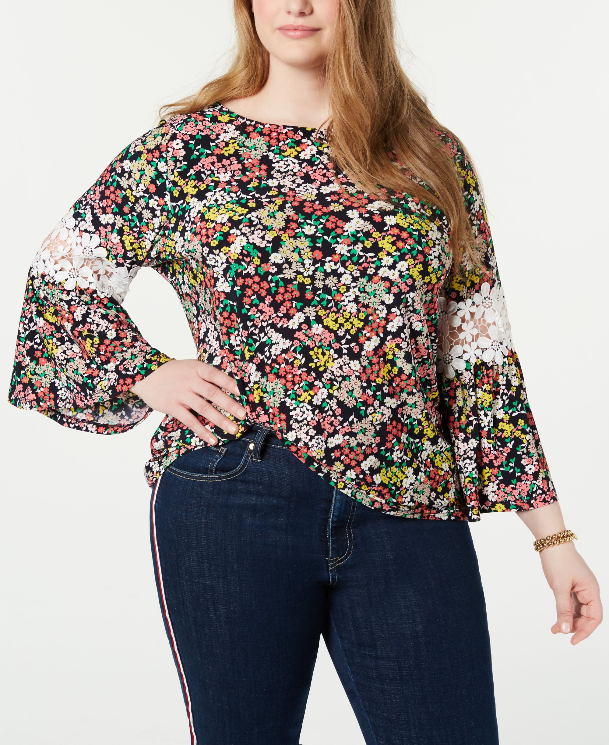 Tommy Hilfiger Plus Size Printed Crochet Contrast Top
