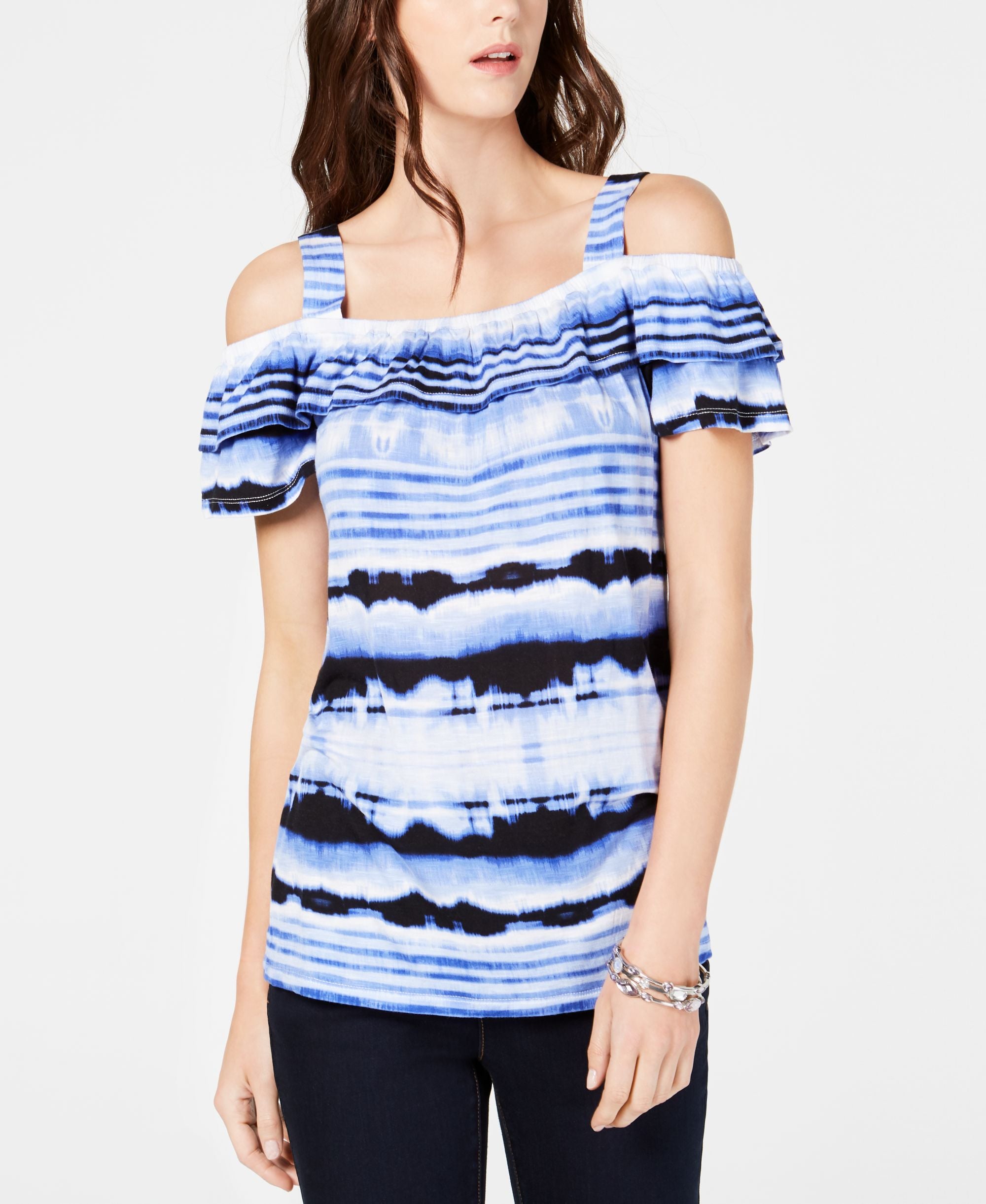INC Tie-Dyed Cold-Shoulder Top