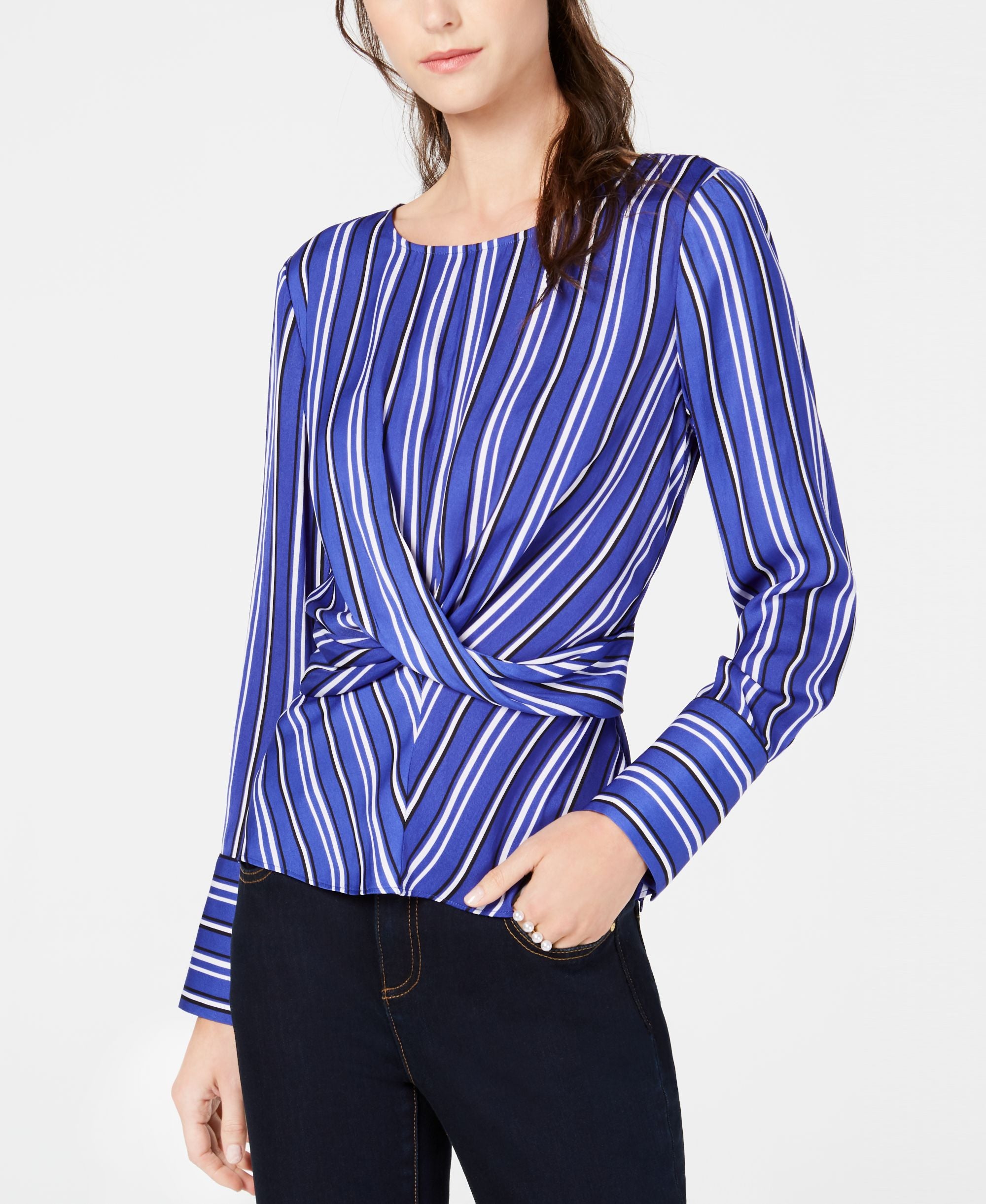 INC Striped Twist-Front Top