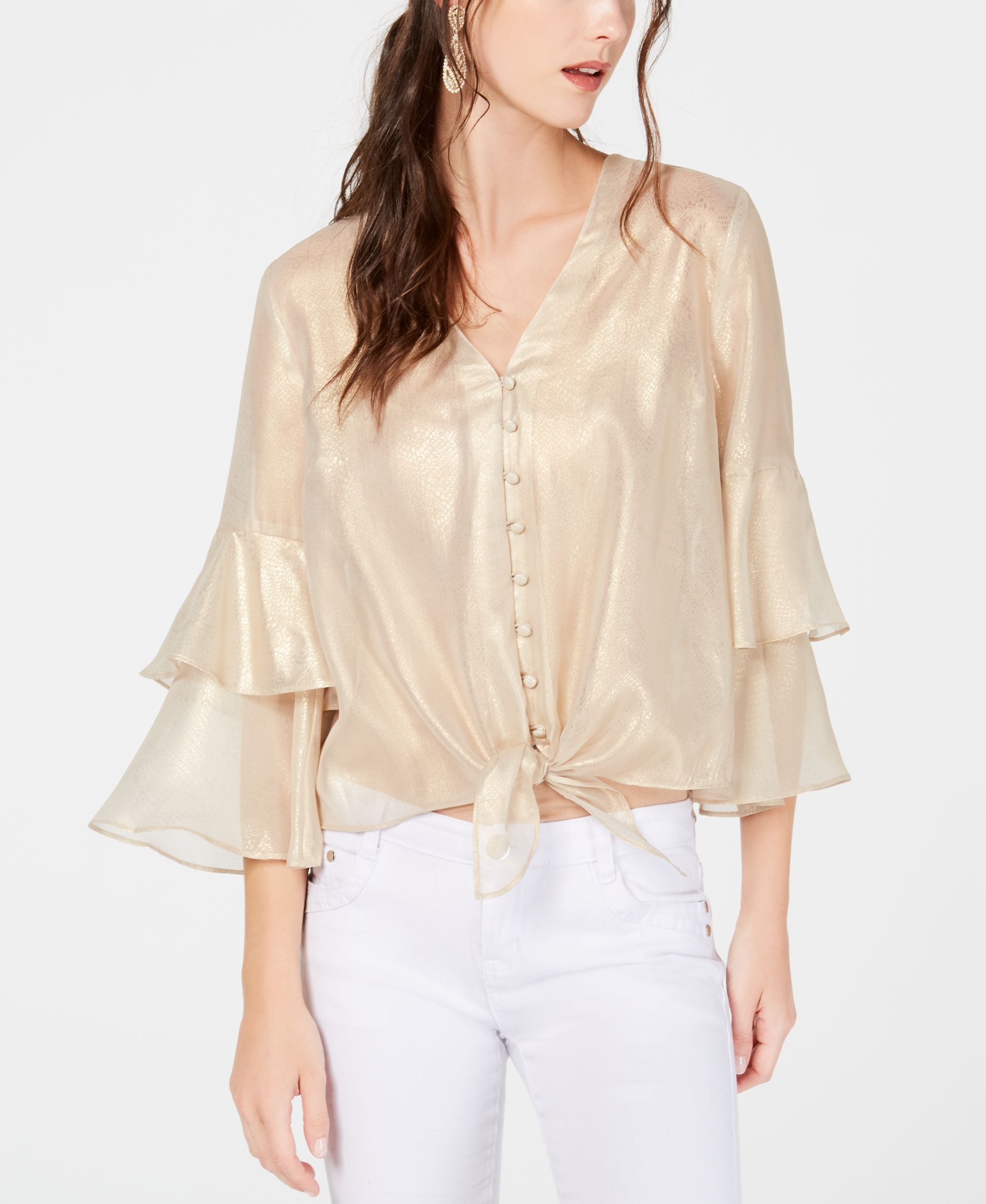 Metallic Tiered Sleeve Blouse