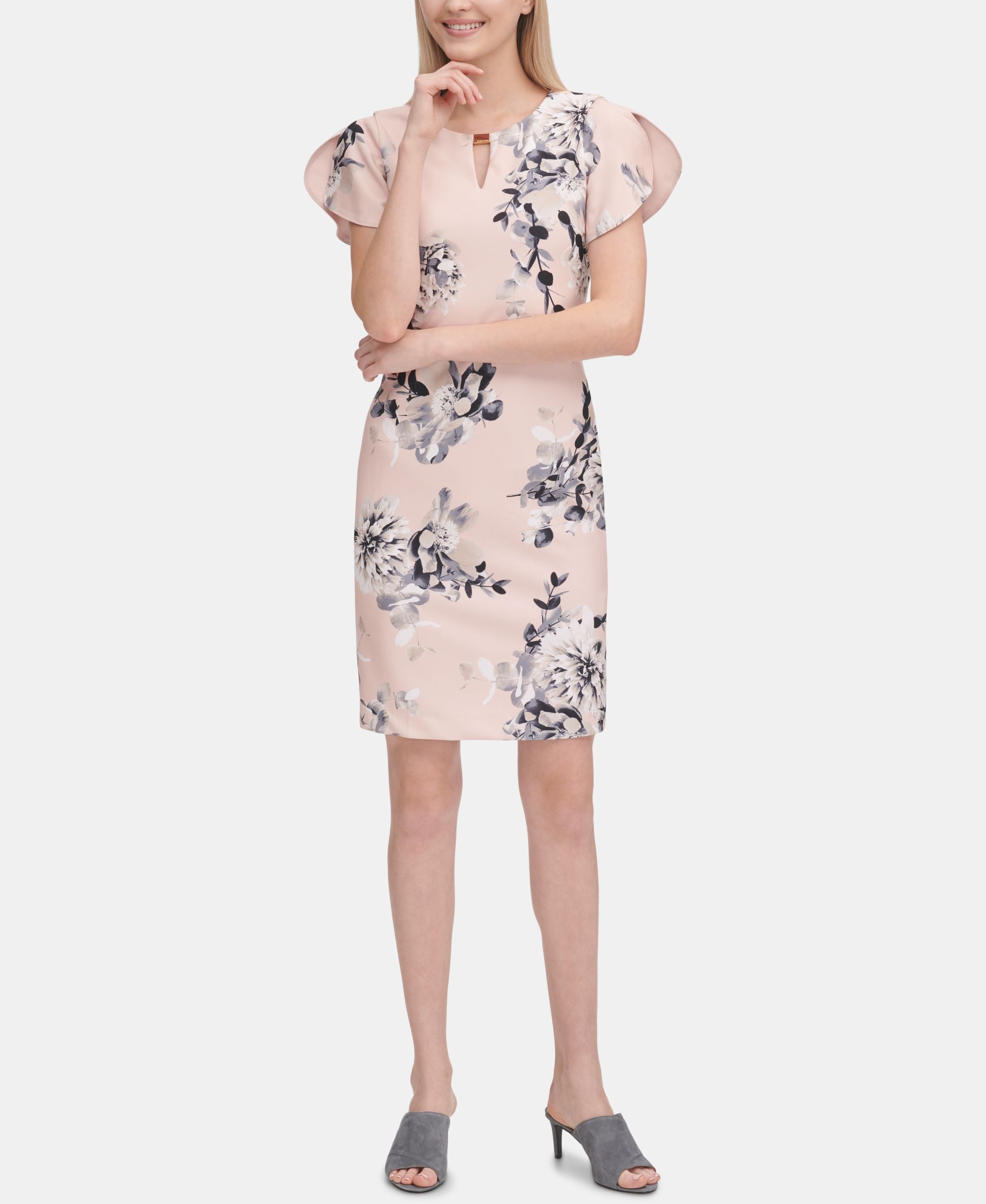 Calvin Klein Floral Print Keyhole Sheath Dress
