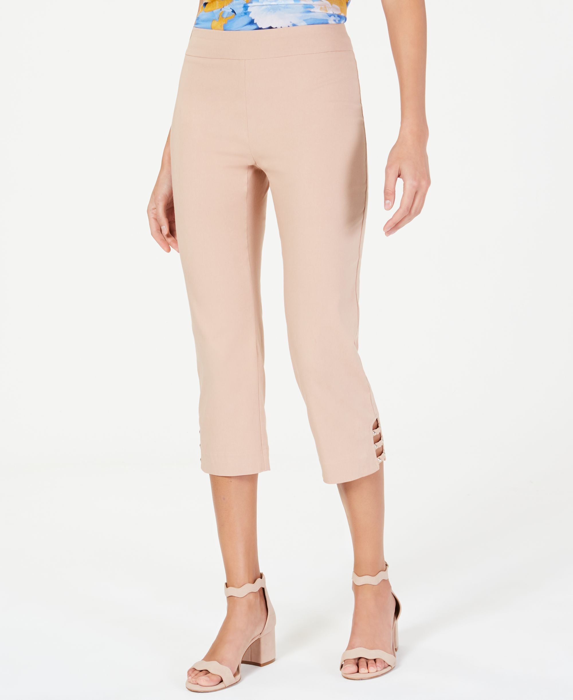 JM Collection Pull On Lattice Inset Capri Pants
