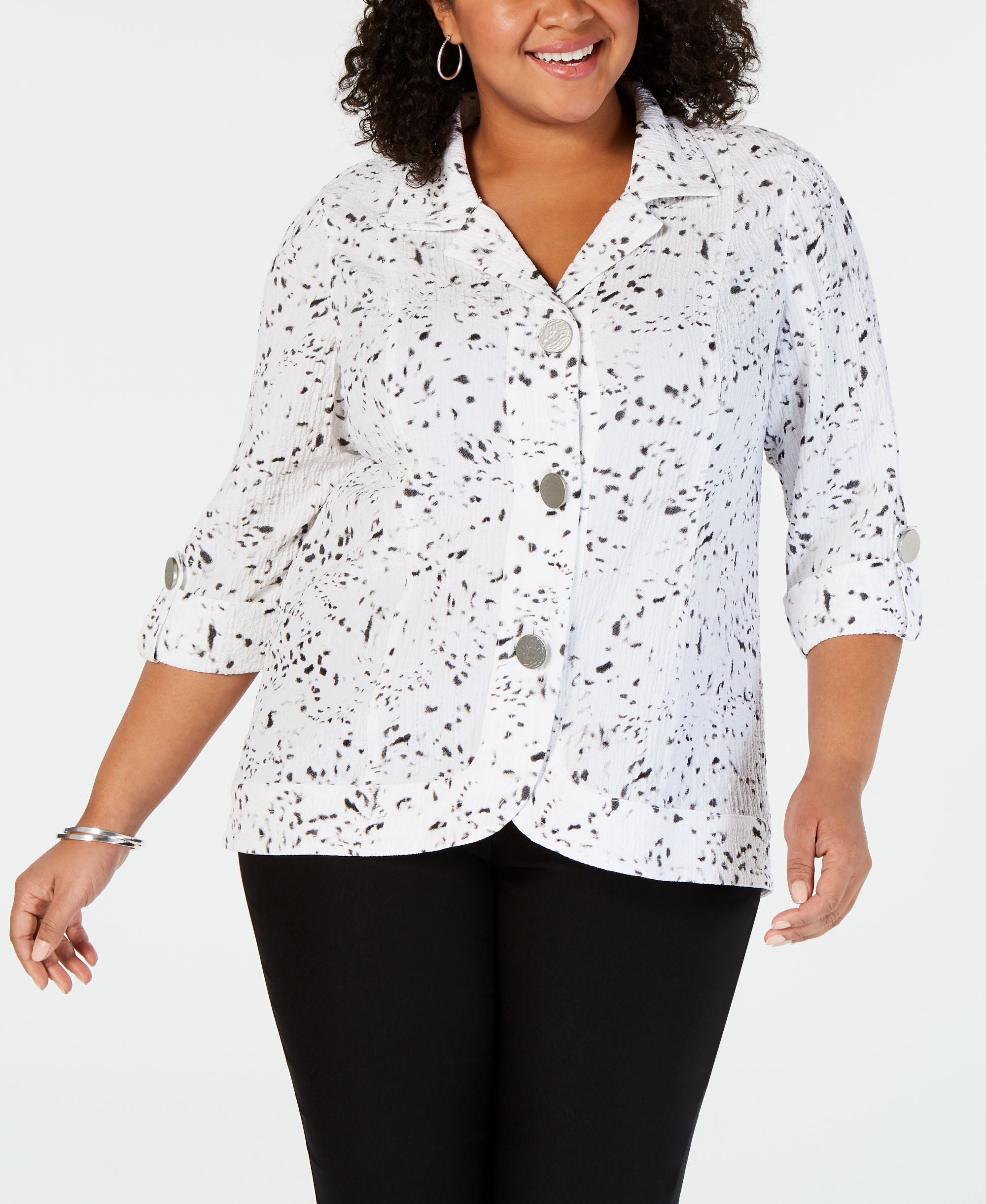 JM Collection Plus Size Printed Textured Jacket