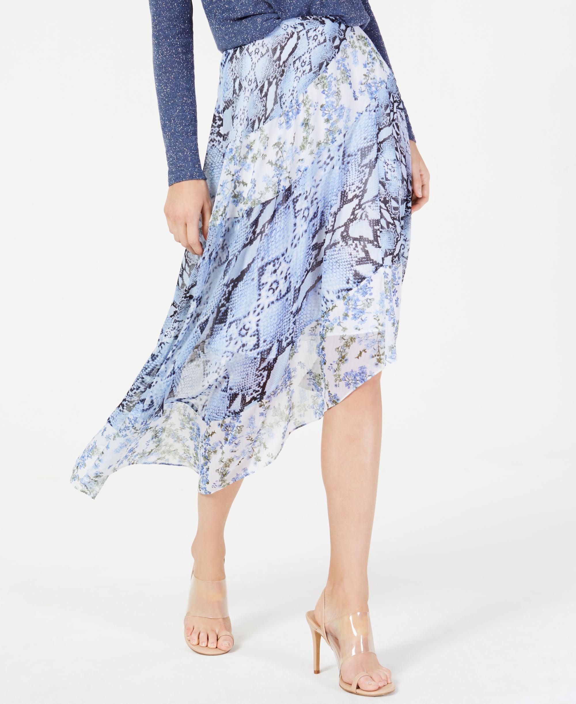 INC Asymmetrical Printed Midi Skirt