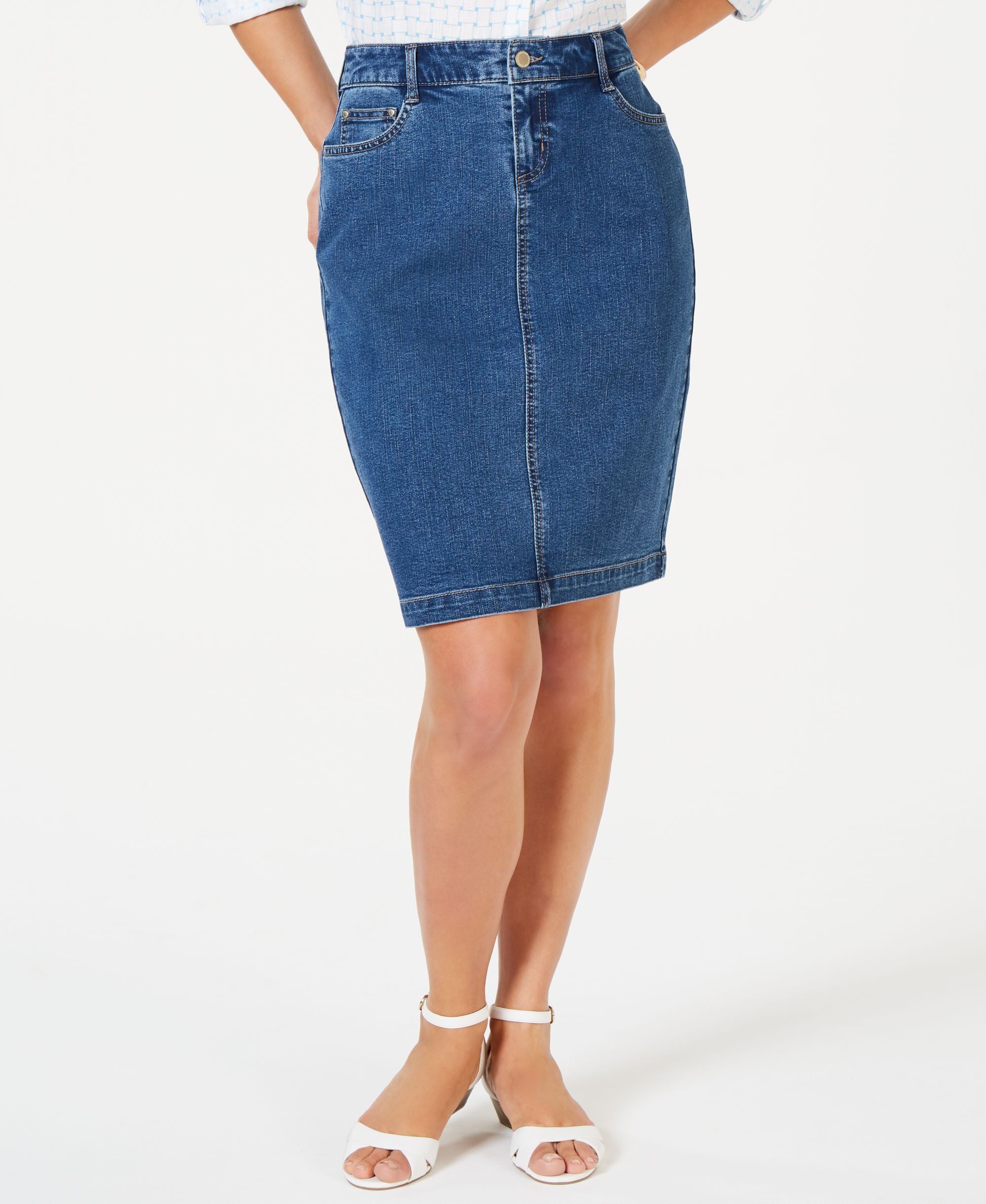 Charter Club Petite Denim Tummy Control Skirt