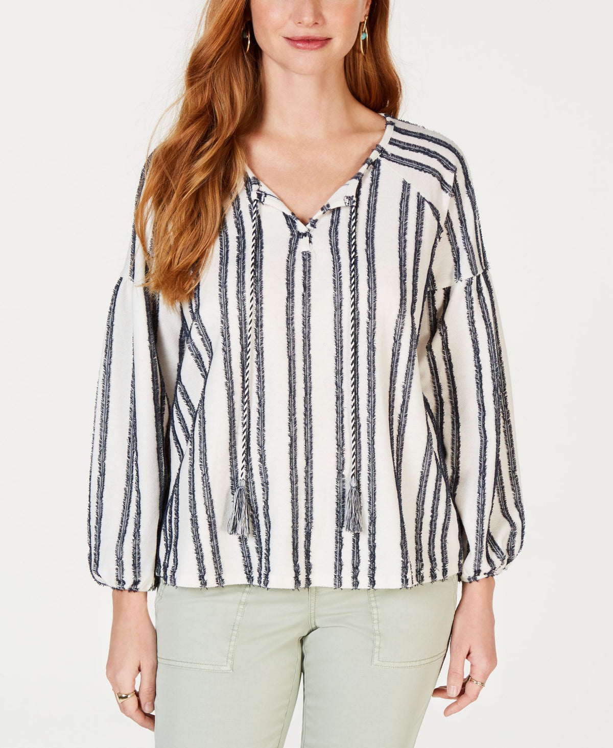 Style & Co Striped Tassel Top