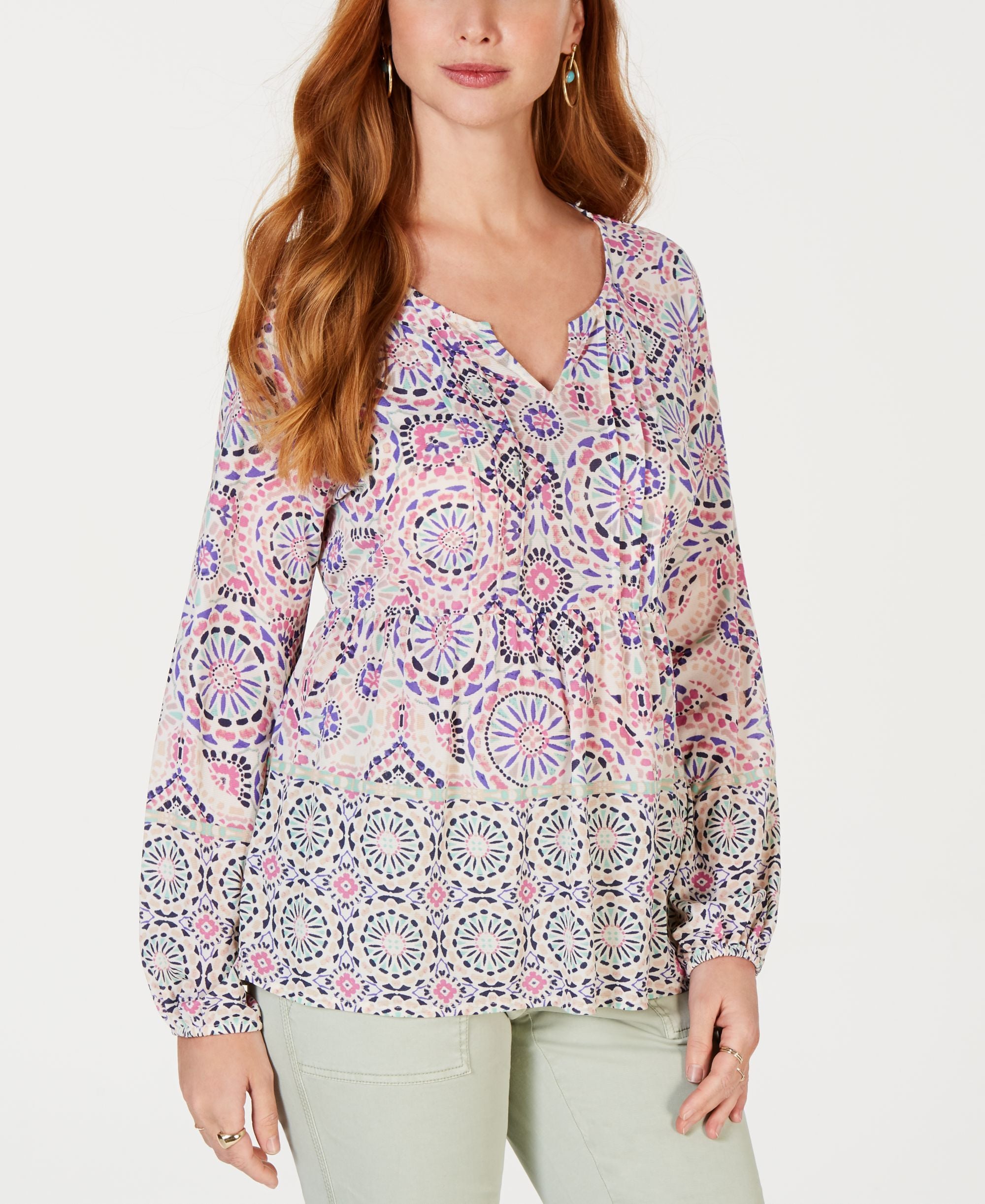 Style & Co Petite Printed Babydoll Blouse