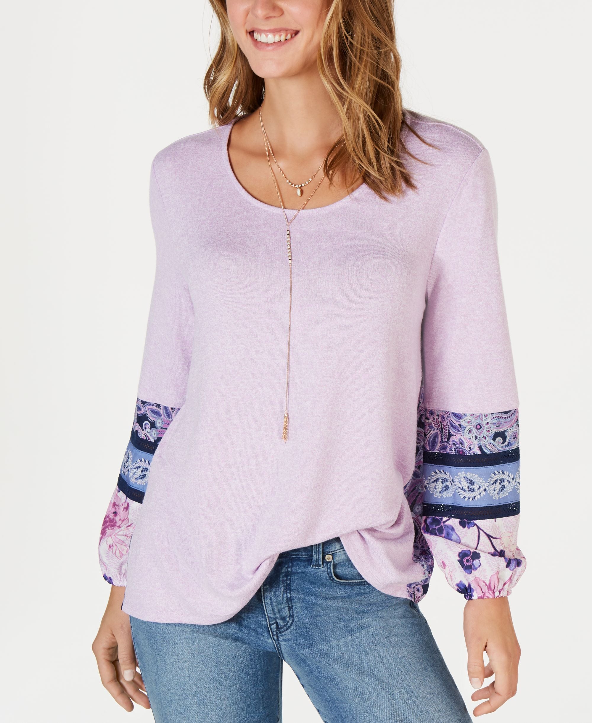 Style & Co Mixed Media Bubble Sleeve Top