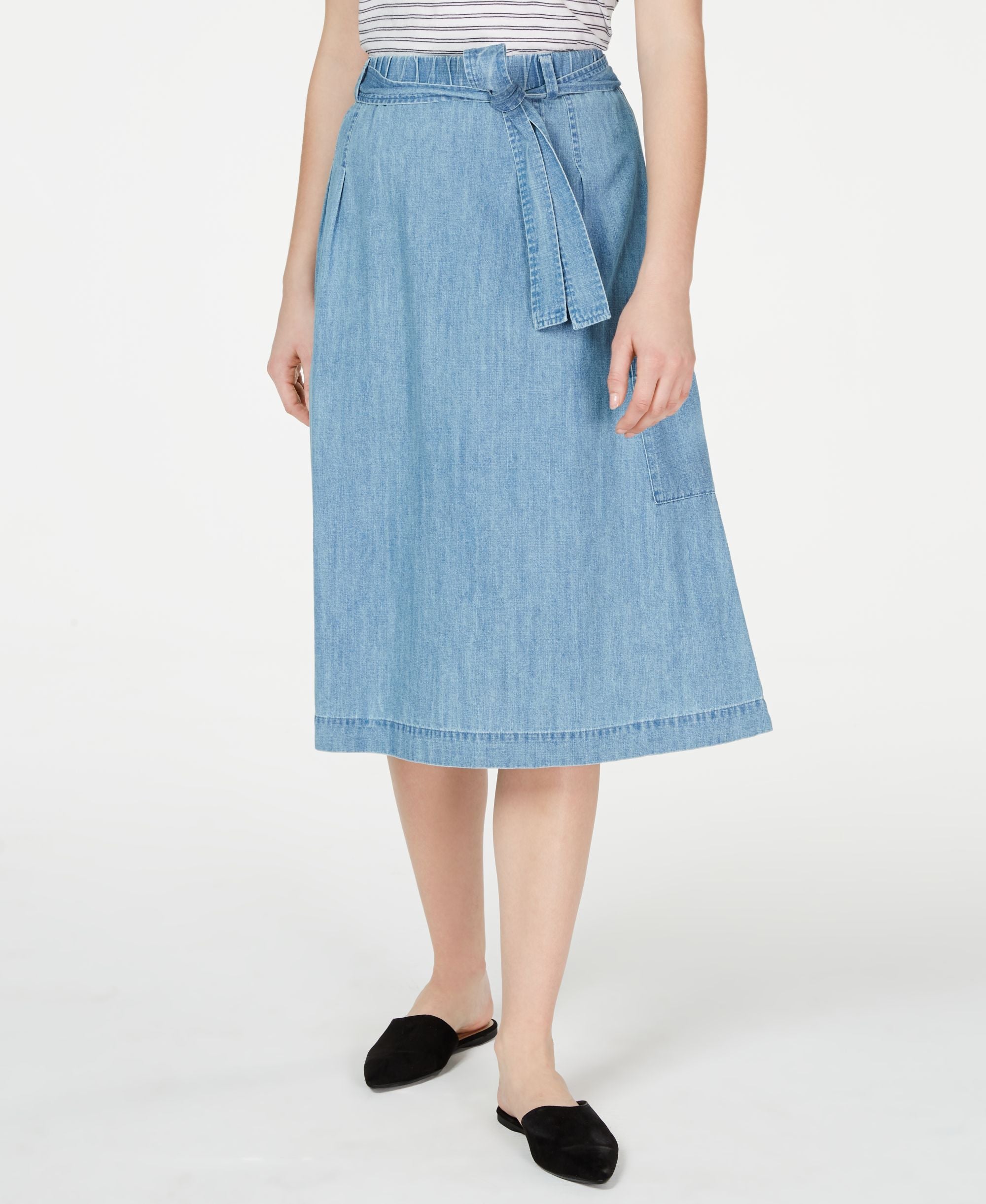 Eileen Fisher Cotton Belted Pull On Skirt