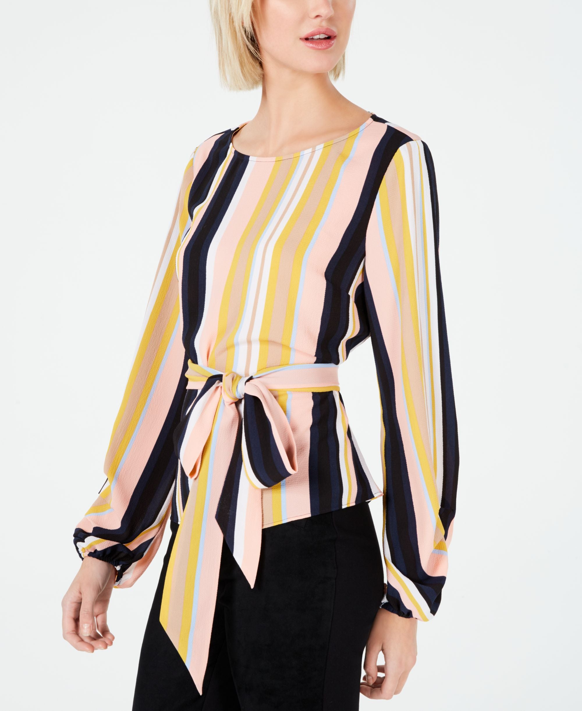 Bar III Striped Tie Waist Top