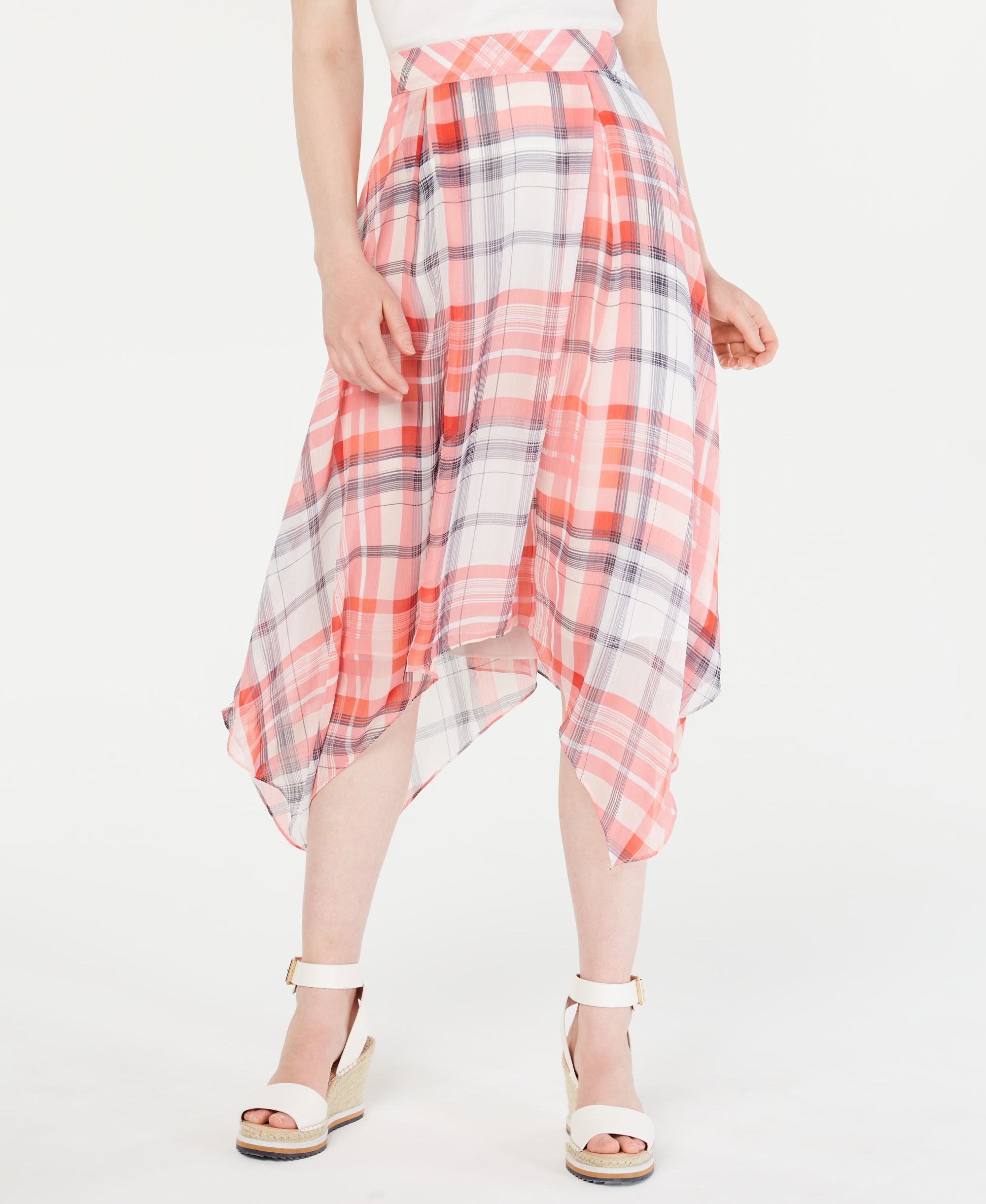 Tommy Hilfiger Plaid Handkerchief Hem Skirt