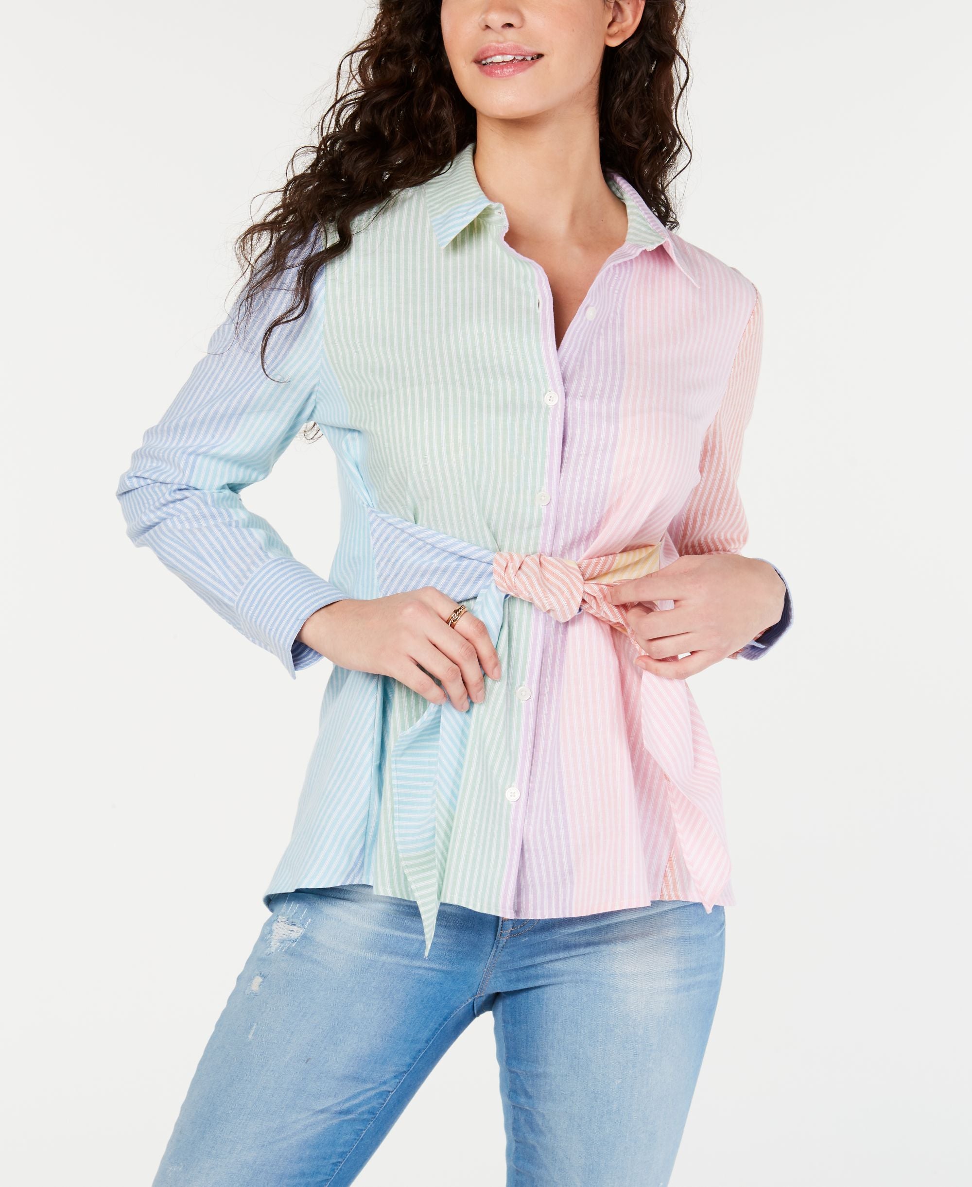 Tommy Hilfiger Striped Tie Front Cotton Top