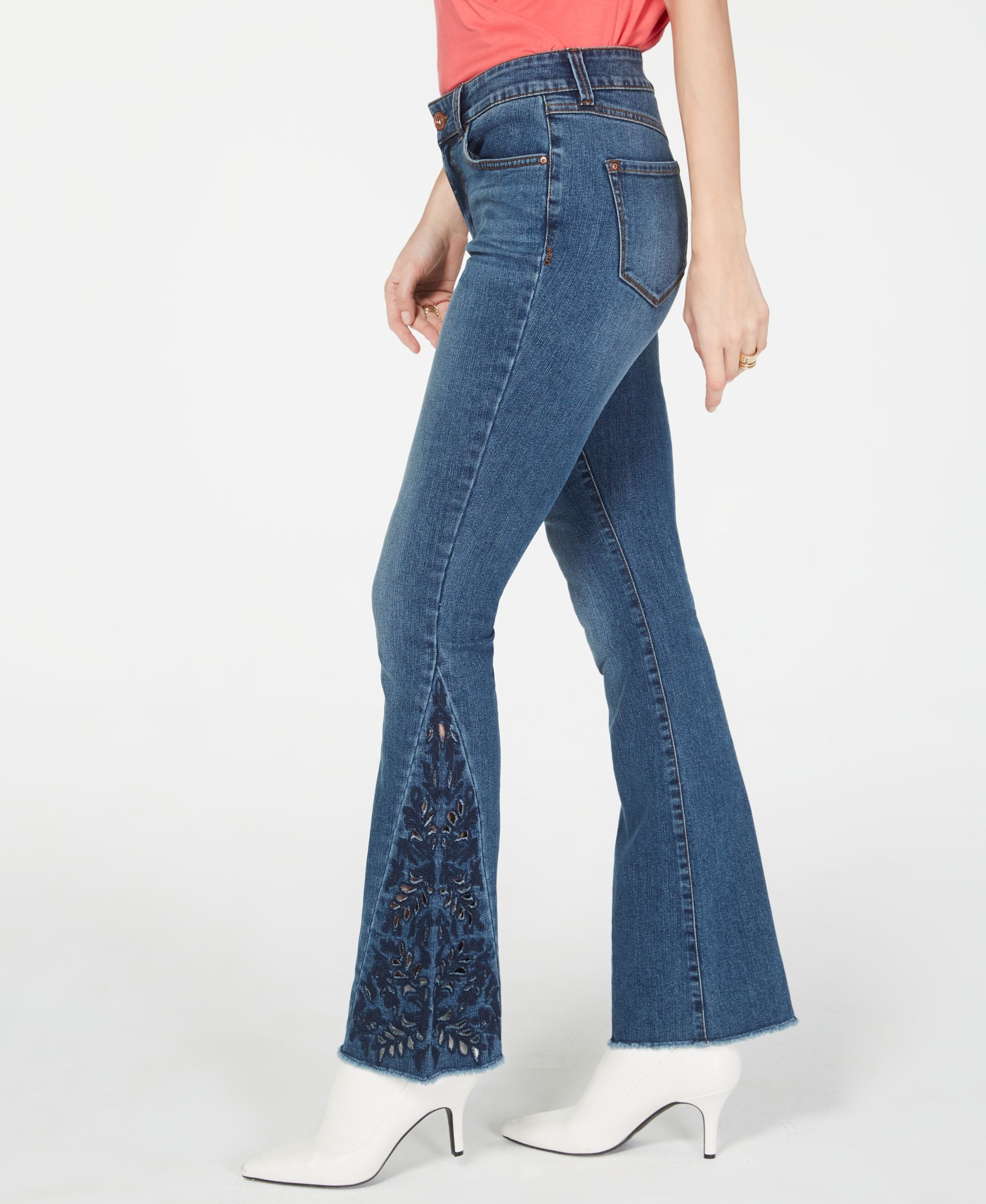 I.N.C. Petite Embroidered Boot-Cut Jeans