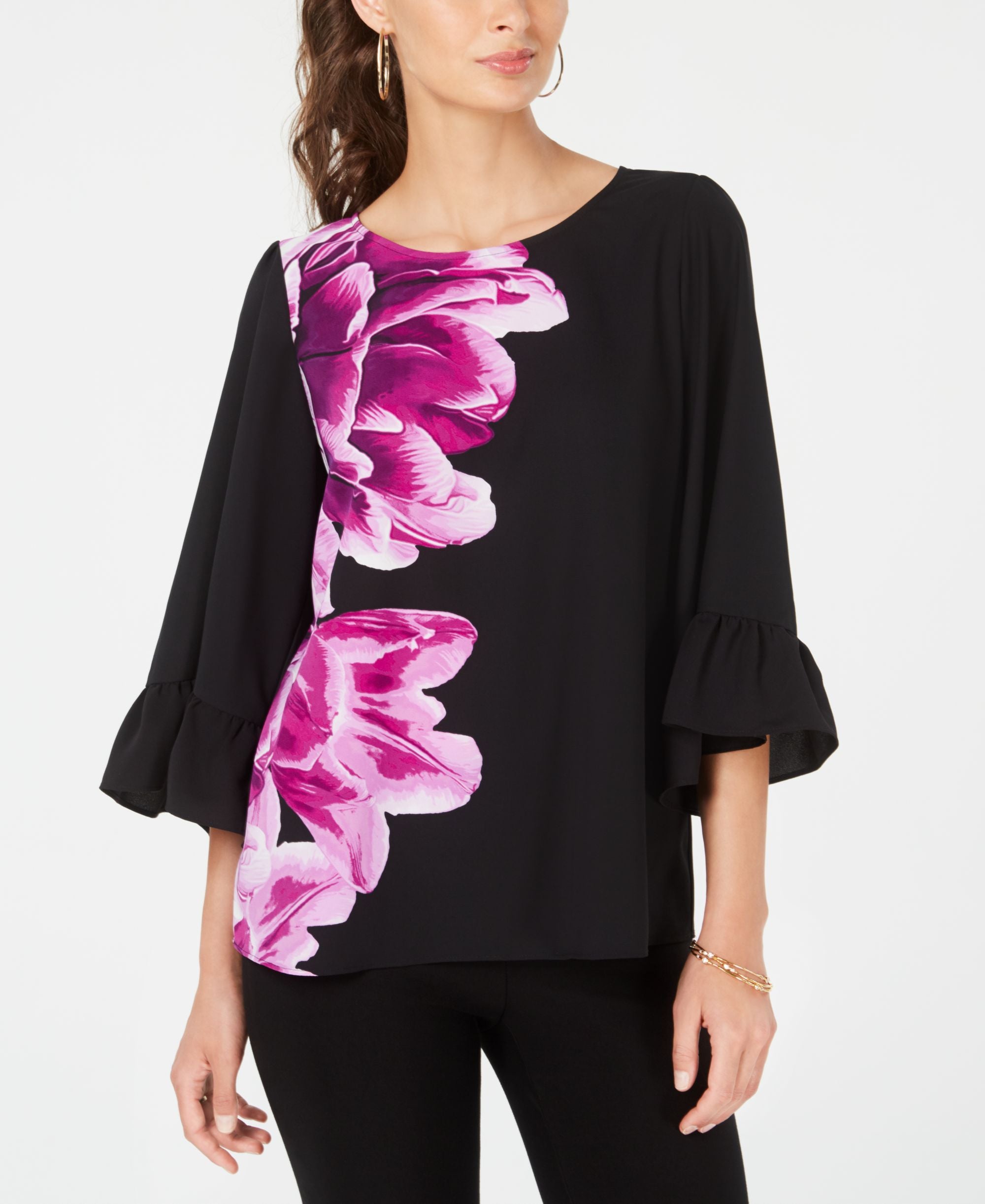 Alfani Petite Bell Sleeve Floral Print Top