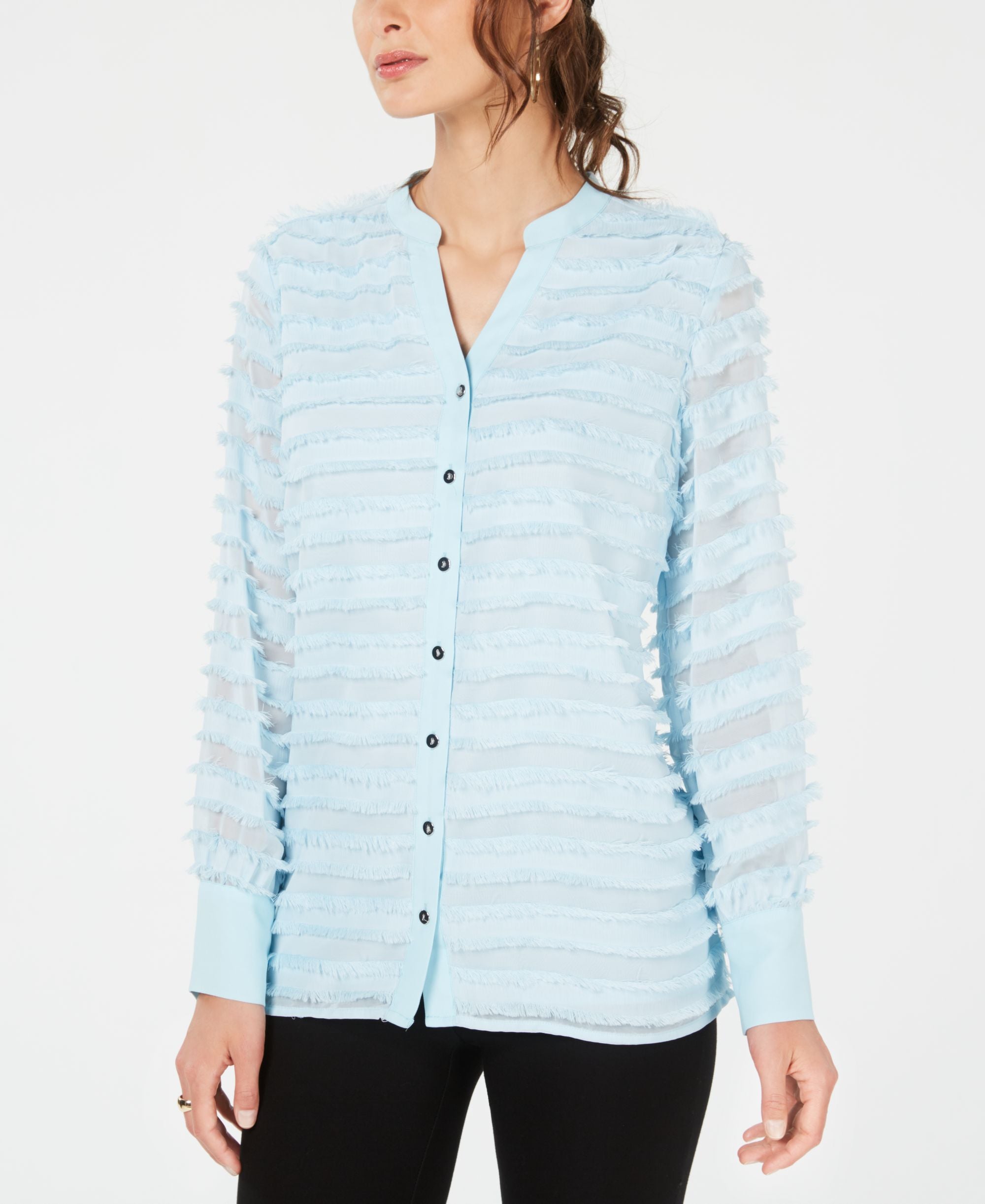 Alfani Fringed Button Up Blouse