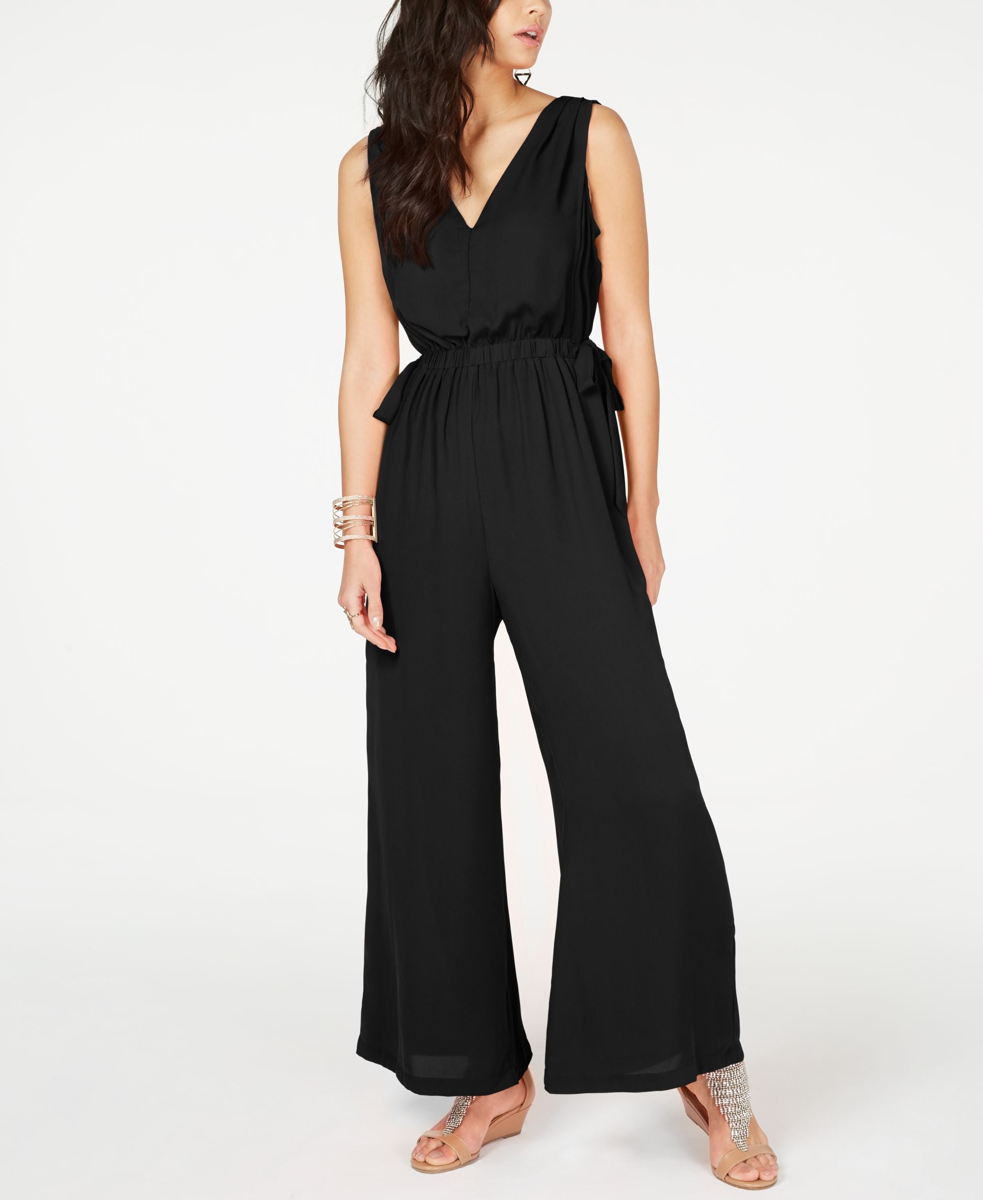 Thalia Sodi Tie Waist V Neck Jumpsuit