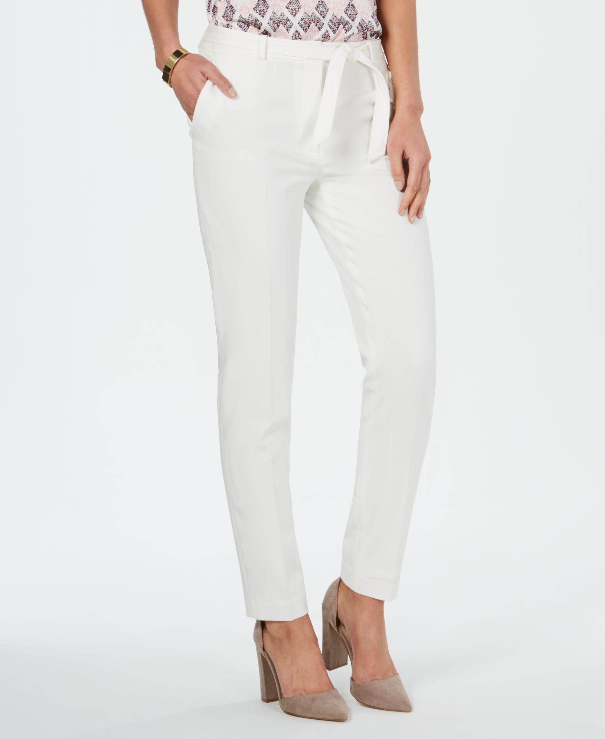 Nine West Belted Stretch Straight Leg Pants