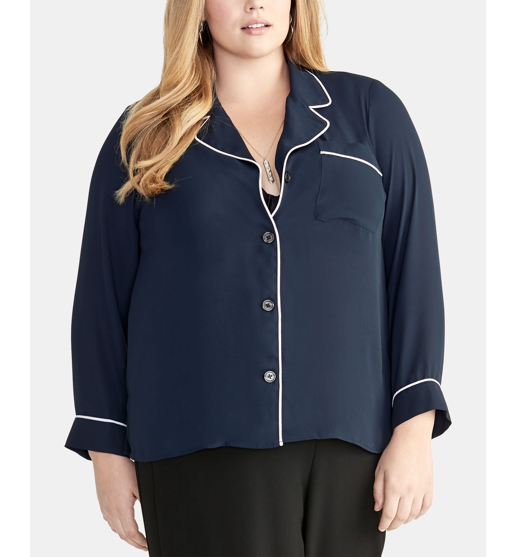 Trendy Plus Size Nova Piped-Trim Shirt