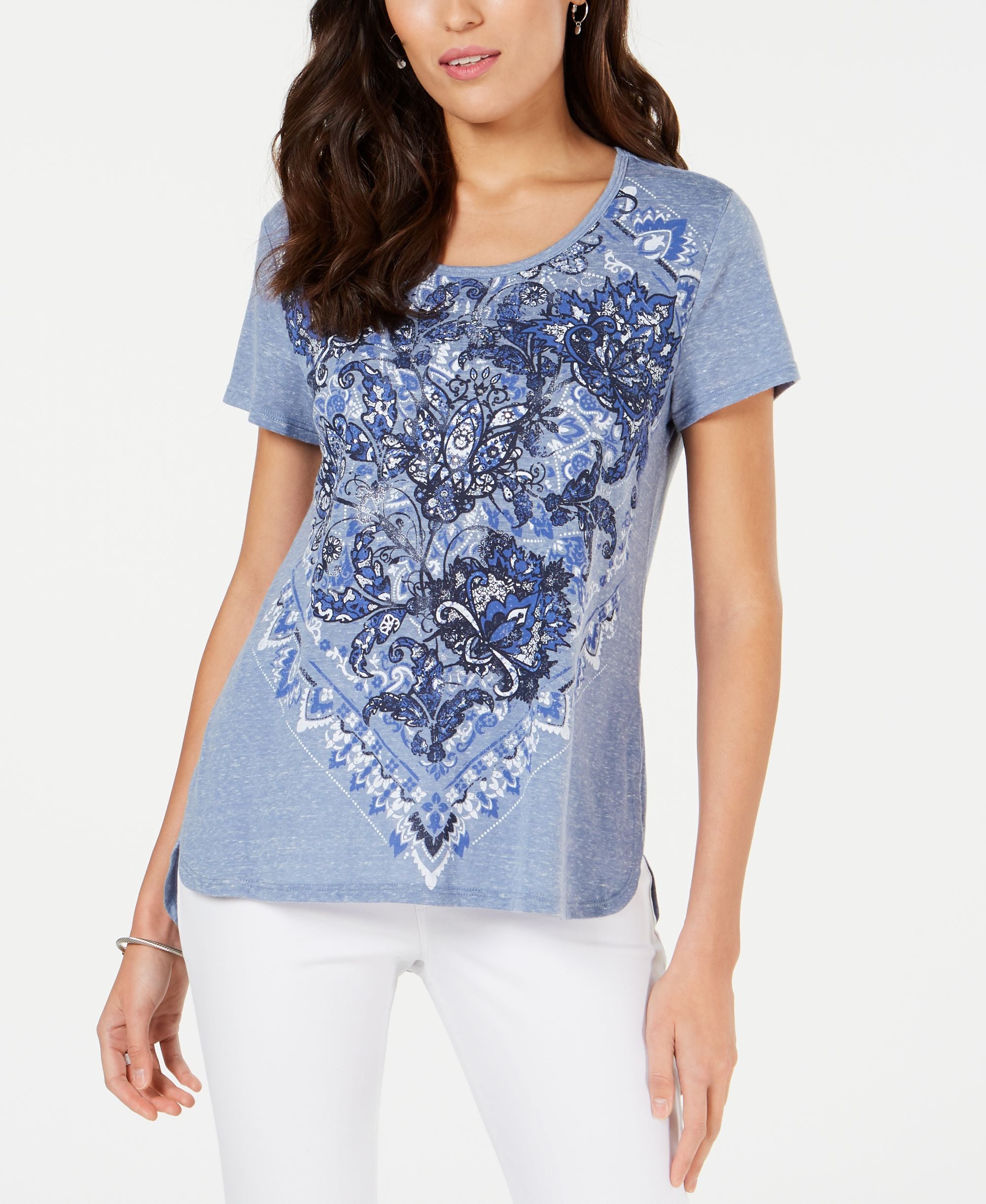 Style & Co Petite Printed Scoop Neck T-Shirt