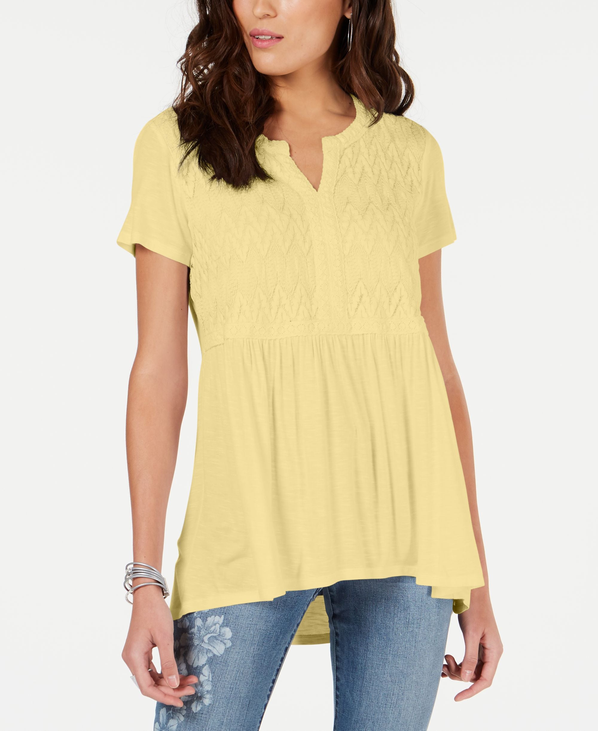 Style & Co Crochet Bib High Low Top