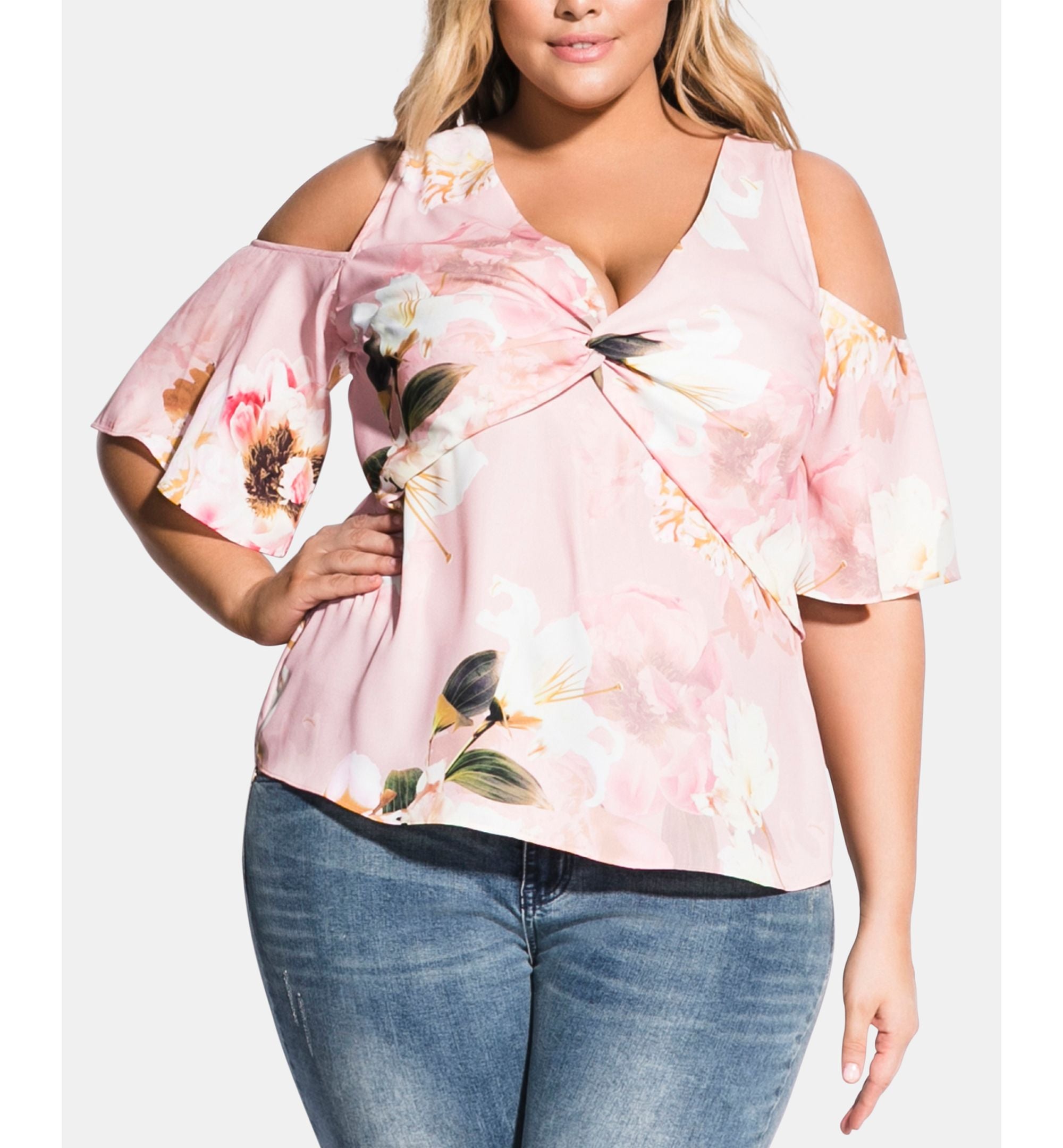 City Chic Trendy Plus Size English Rose Cold Shoulder Top