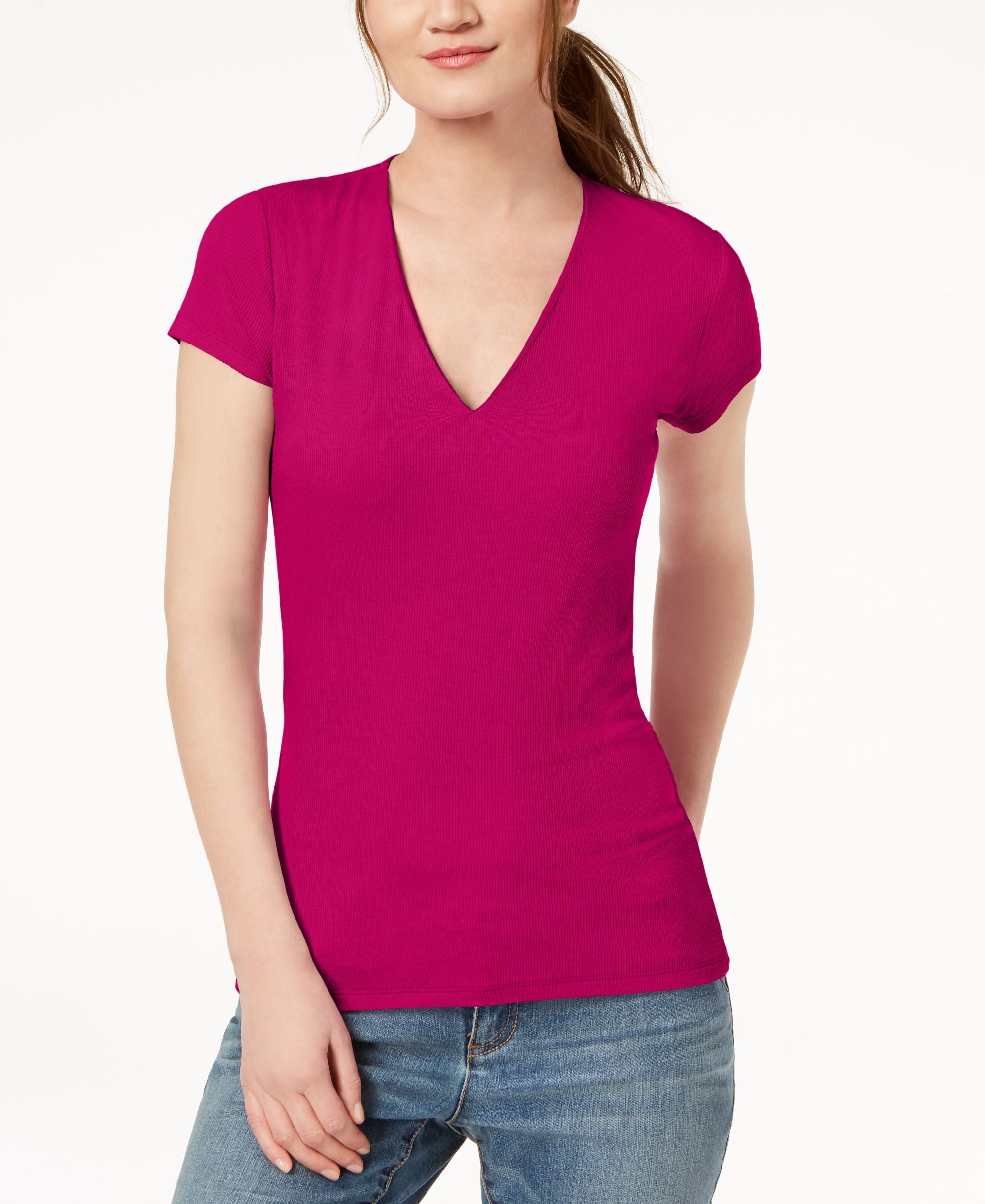International Concepts Womens Ribbed V Neck Top