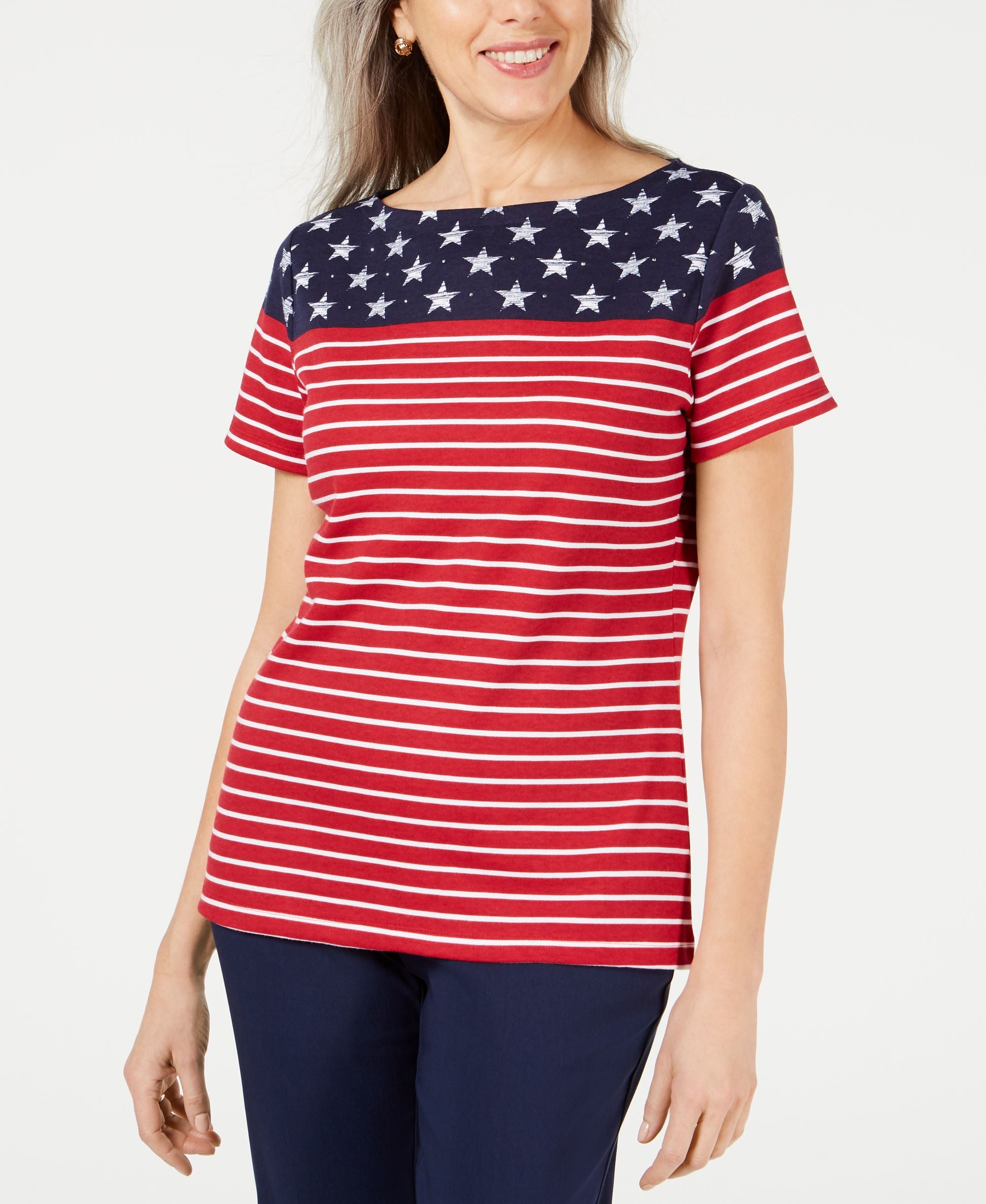 Karen Scott Petite Flag Colorblocked Top