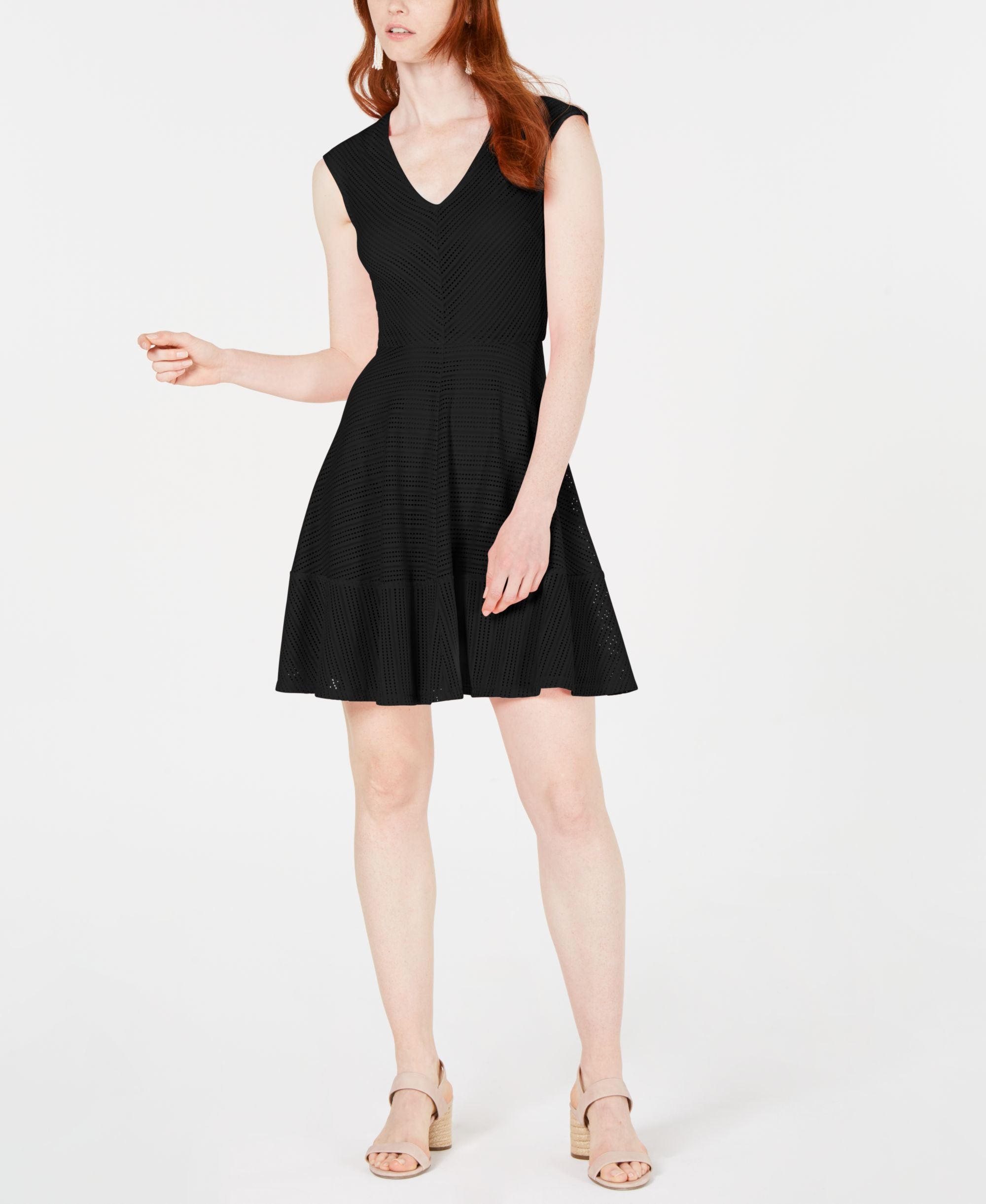 Bar III Mesh Fit Flare Dress