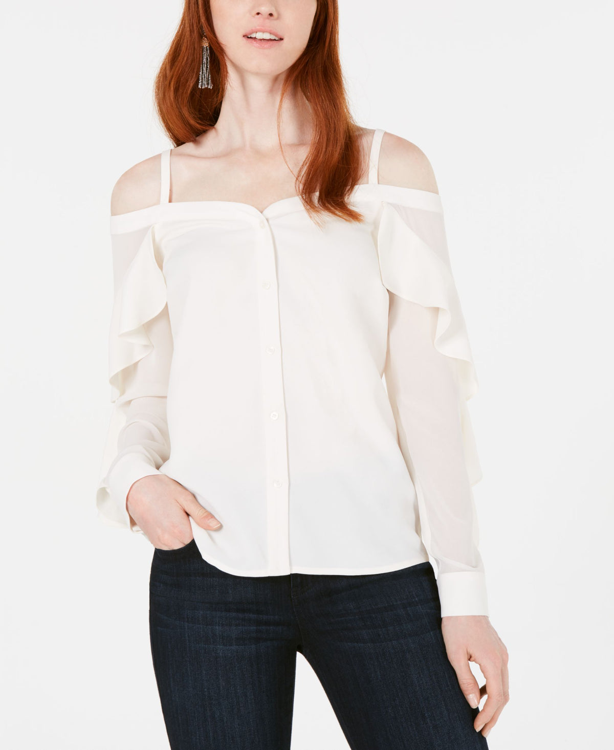 Bar III Off The Shoulder Ruffle Trim Blouse