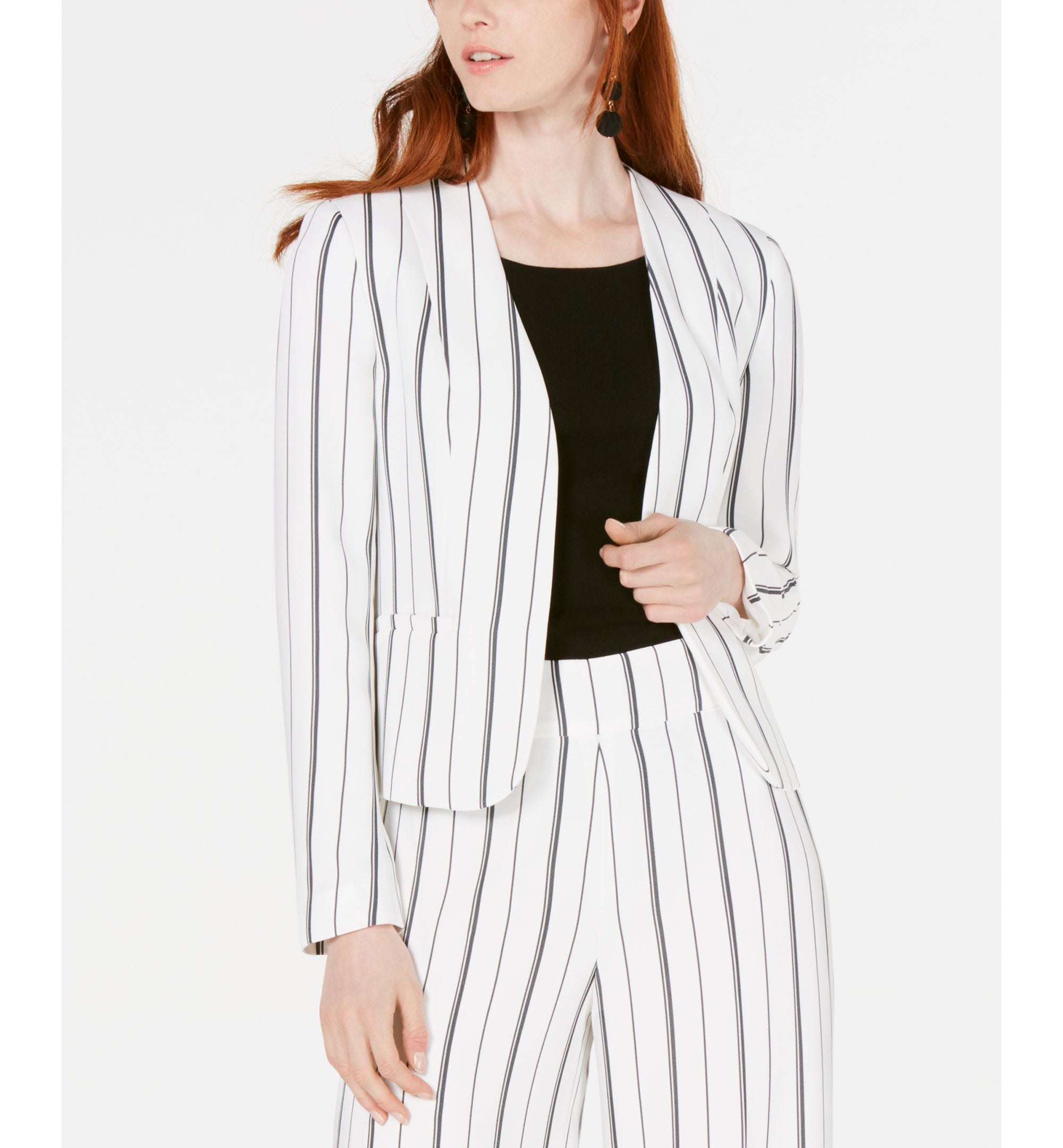 Bar III Striped Collarless Jacket