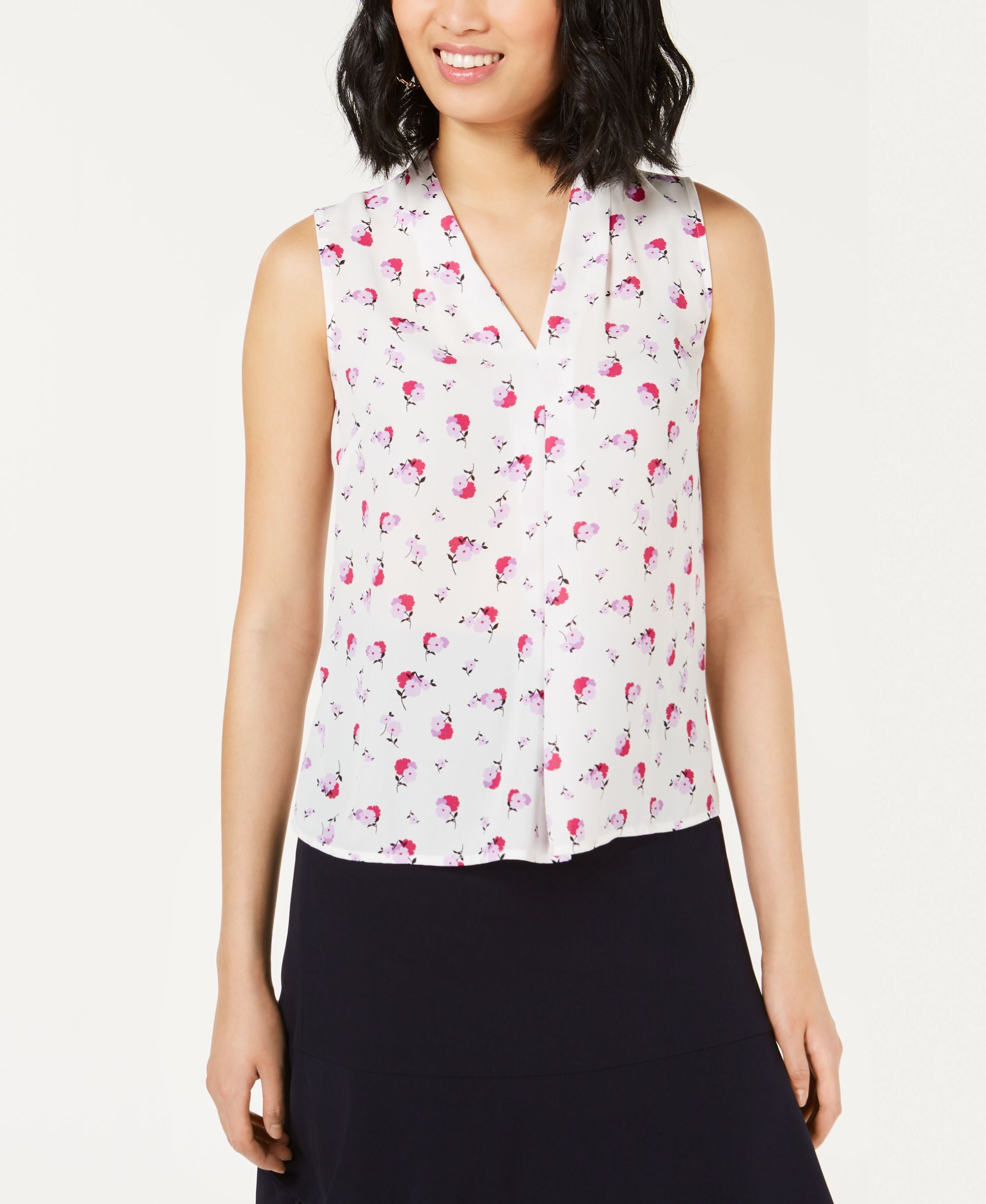 Bar III Floral Pleat Top