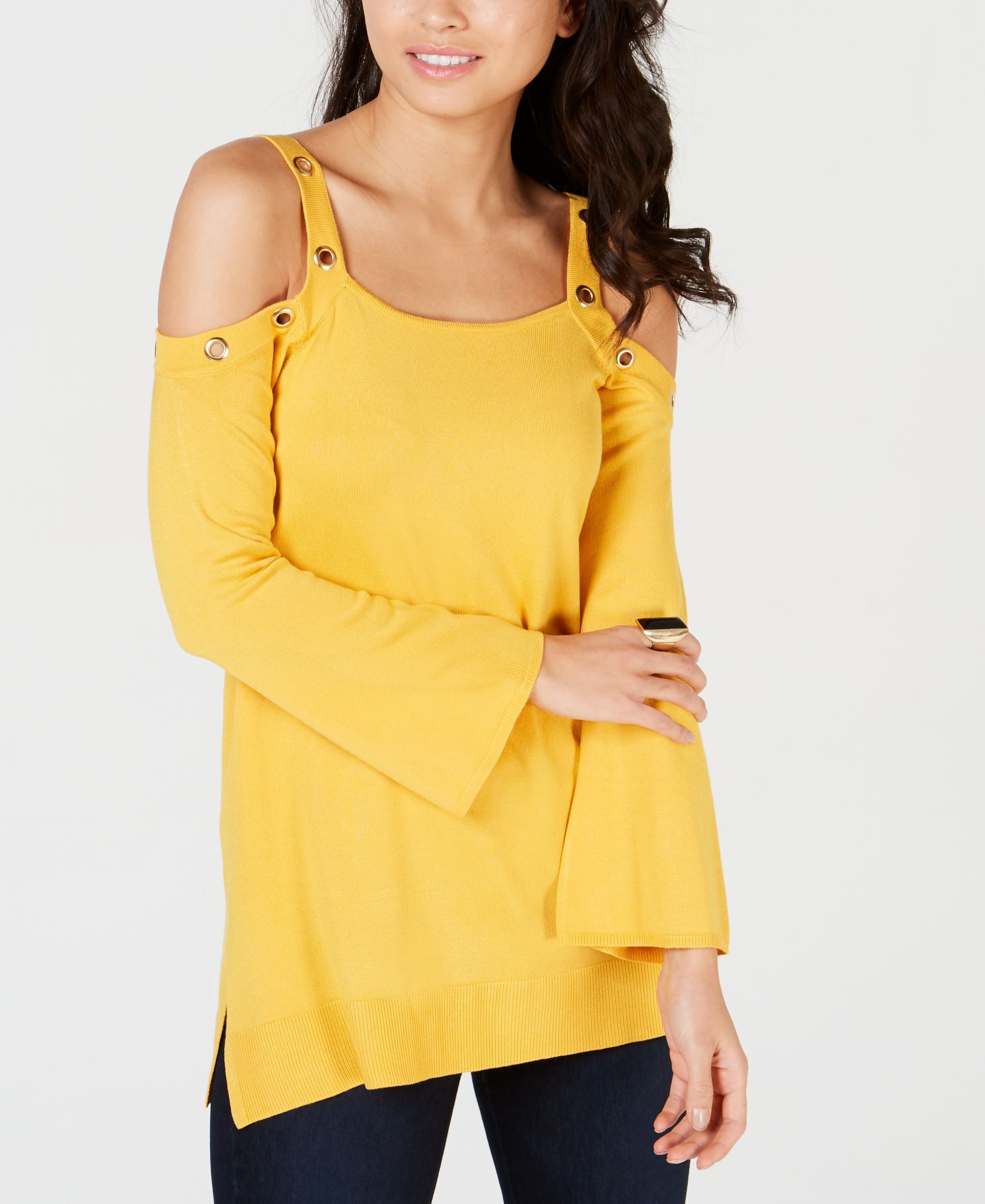 Thalia Sodi Embellished Cold Shoulder Sweater
