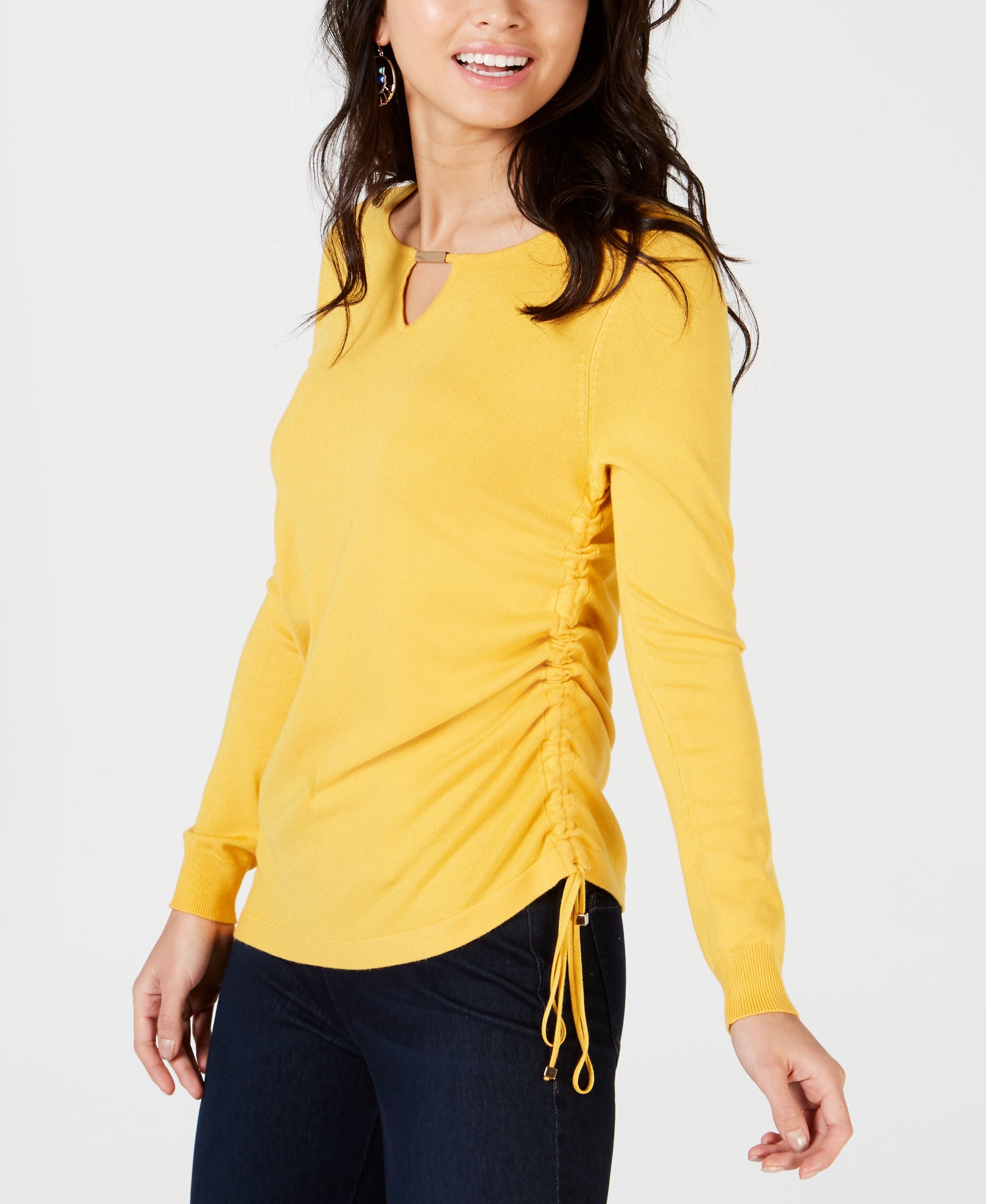 Ruched Keyhole Sweater