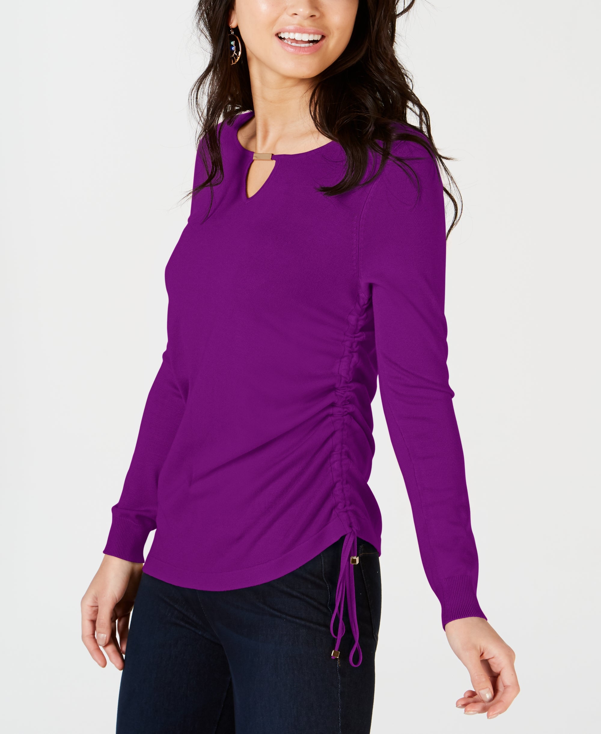 Ruched Keyhole Sweater